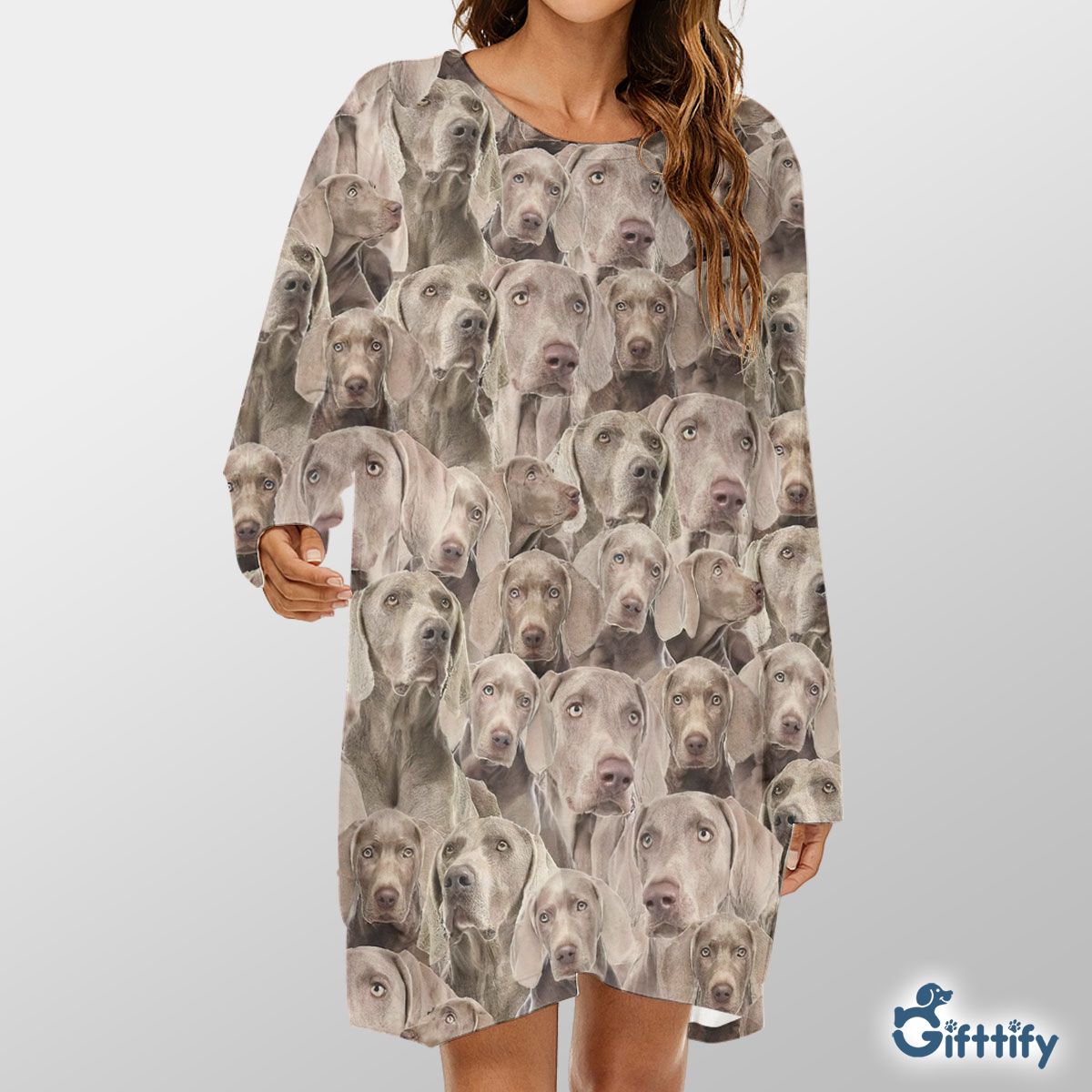 Blank Weim A Punch Of Lovely Dogs Loose Crew Neck Dress