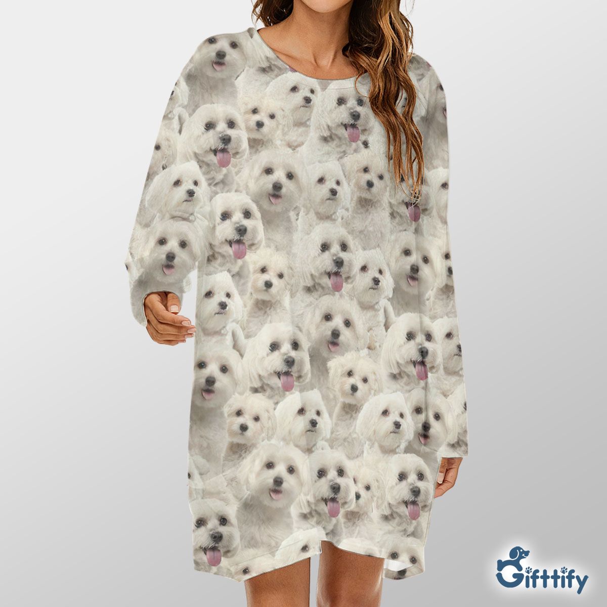 Maltese A Punch Of Lovely Dogs Loose Crew Neck Dress