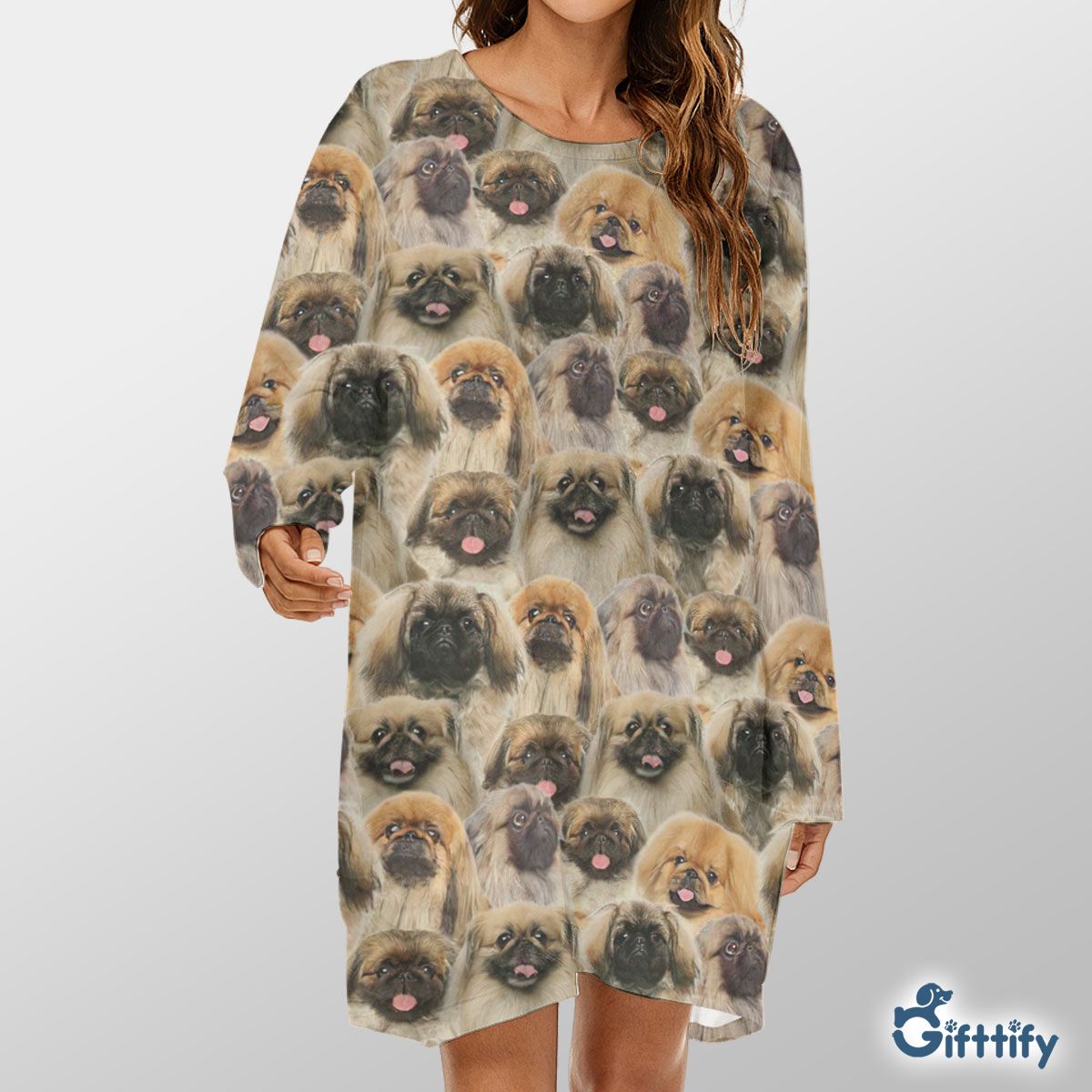 Pekingese A Punch Of Lovely Dogs Loose Crew Neck Dress