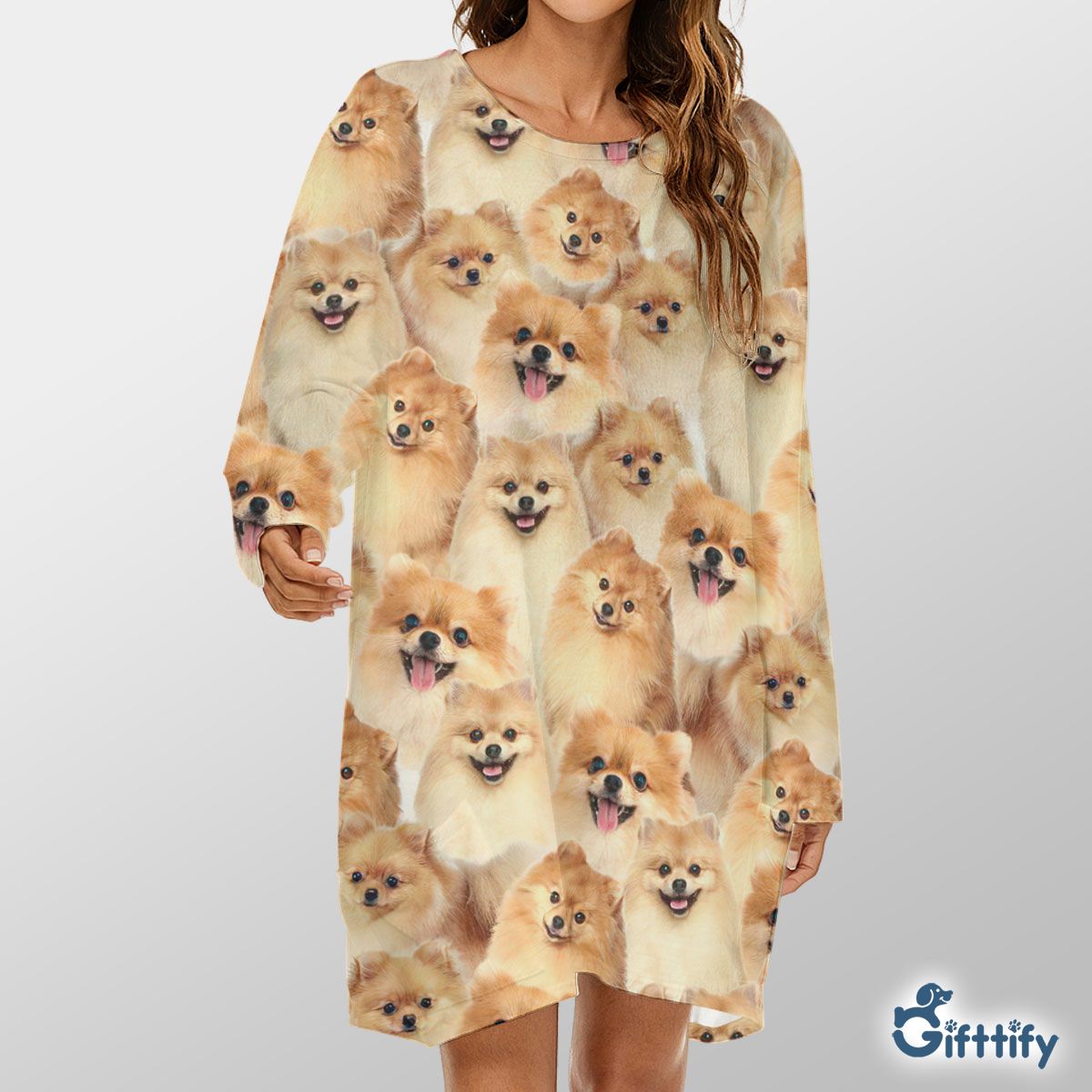 Pomeranian A Punch Of Lovely Dogs Loose Crew Neck Dress