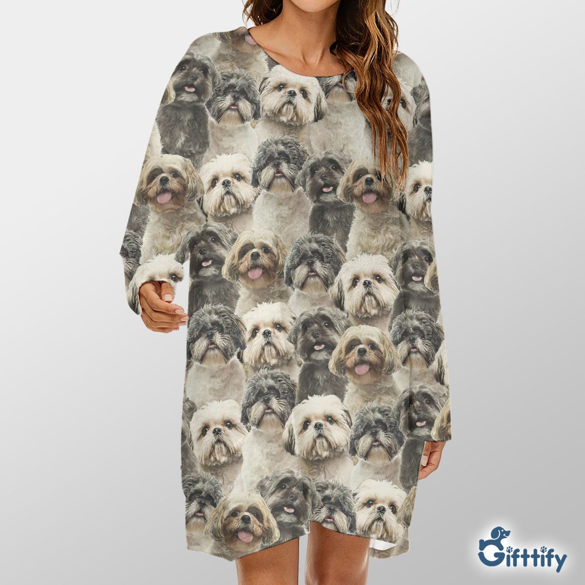 Shih Tzu A Punch Of Lovely Dogs Loose Crew Neck Dress