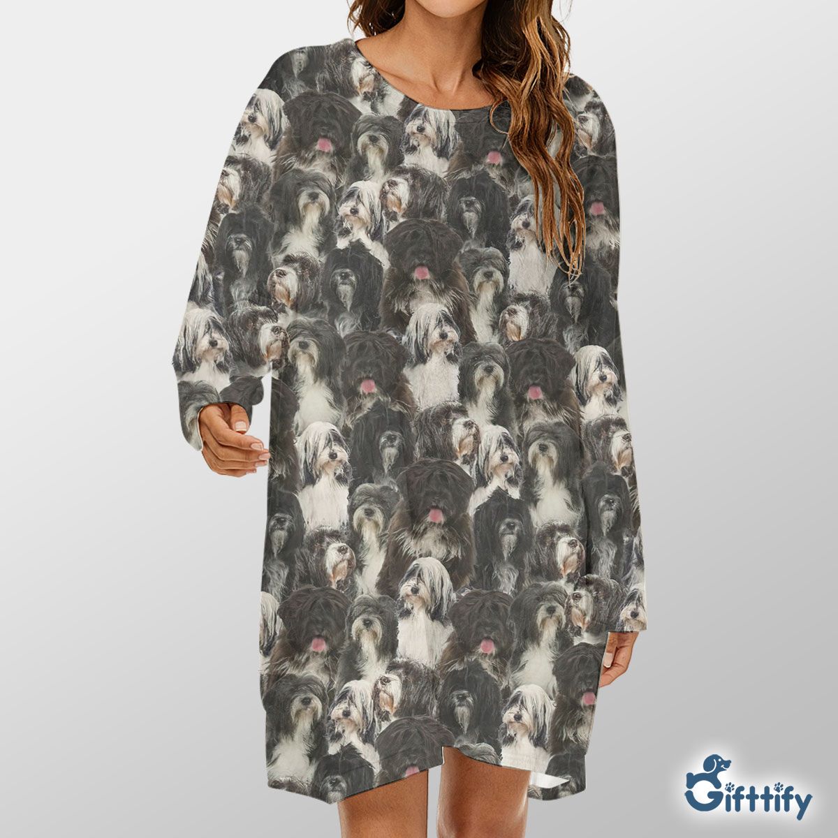 Tibetan Terrier A Punch Of Lovely Dogs Loose Crew Neck Dress