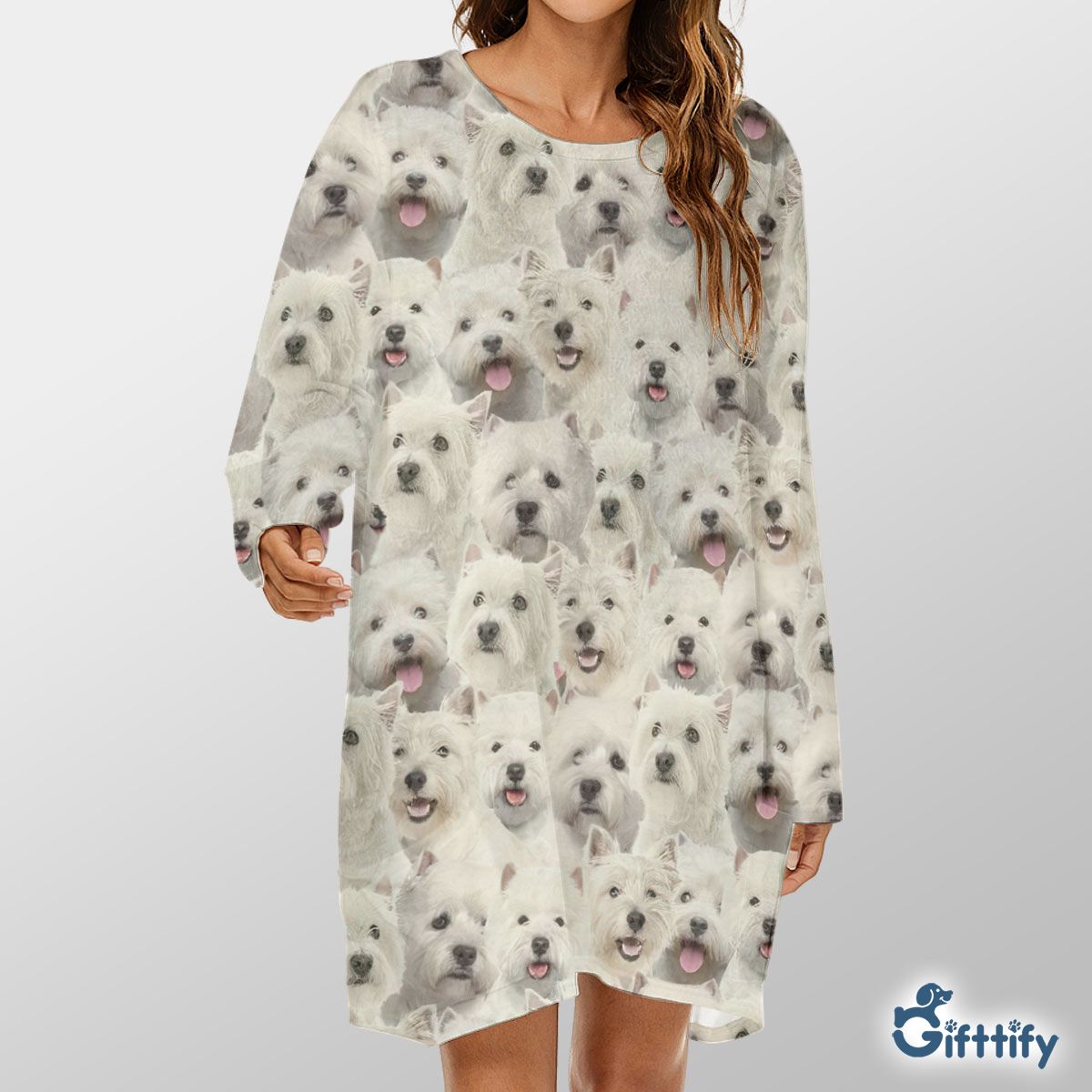 West Highland White Terrier A Punch Of Lovely Dogs Loose Crew Neck Dress