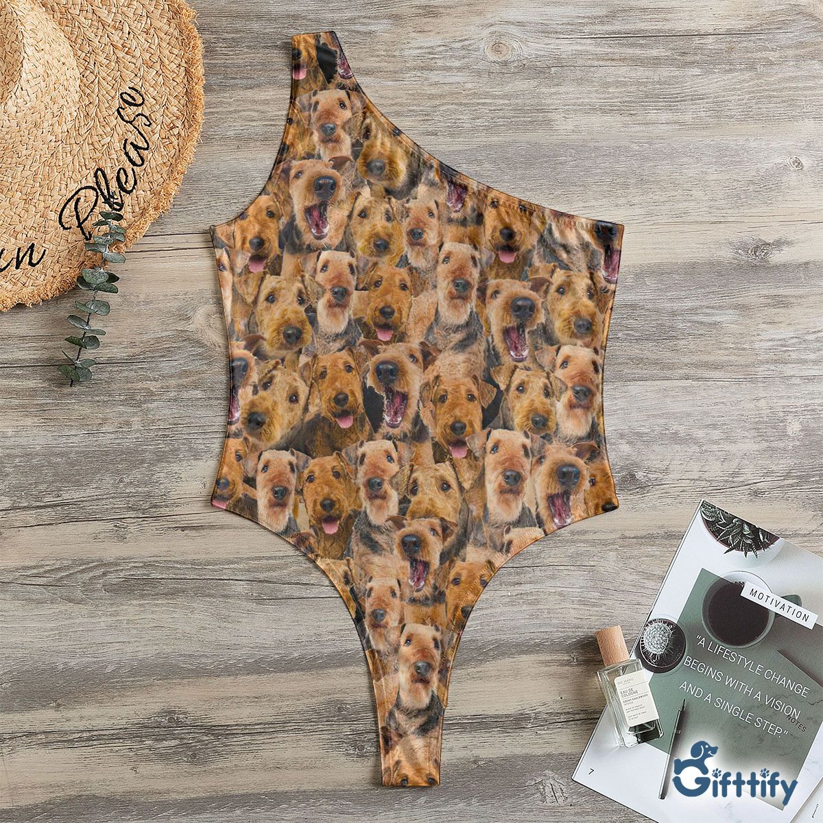 Airedale Terrier A Punch Of Lovely Dogs One Shoulder Bodysuit