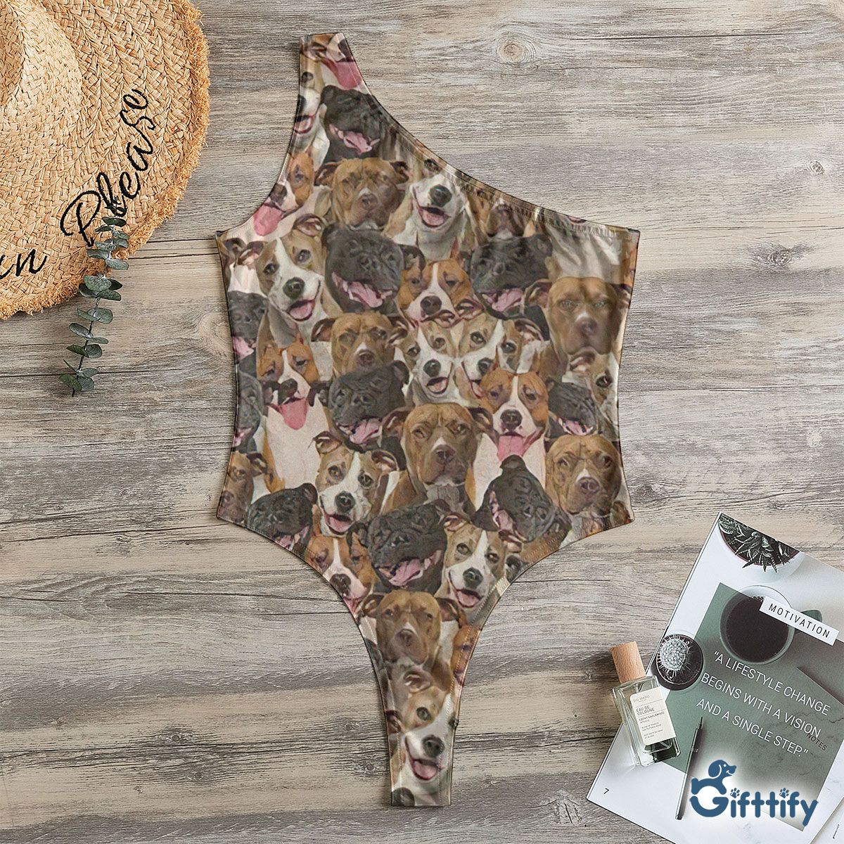 American Staffordshire Terrier A Punch Of Lovely Dogs One Shoulder Bodysuit