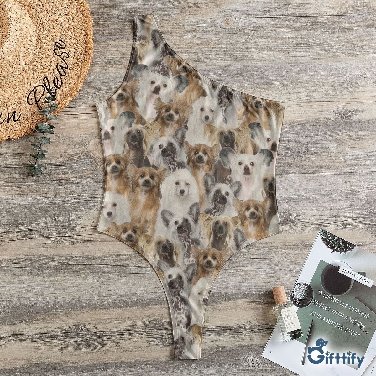 Chinese Crested A Punch Of Lovely Dogs One Shoulder Bodysuit