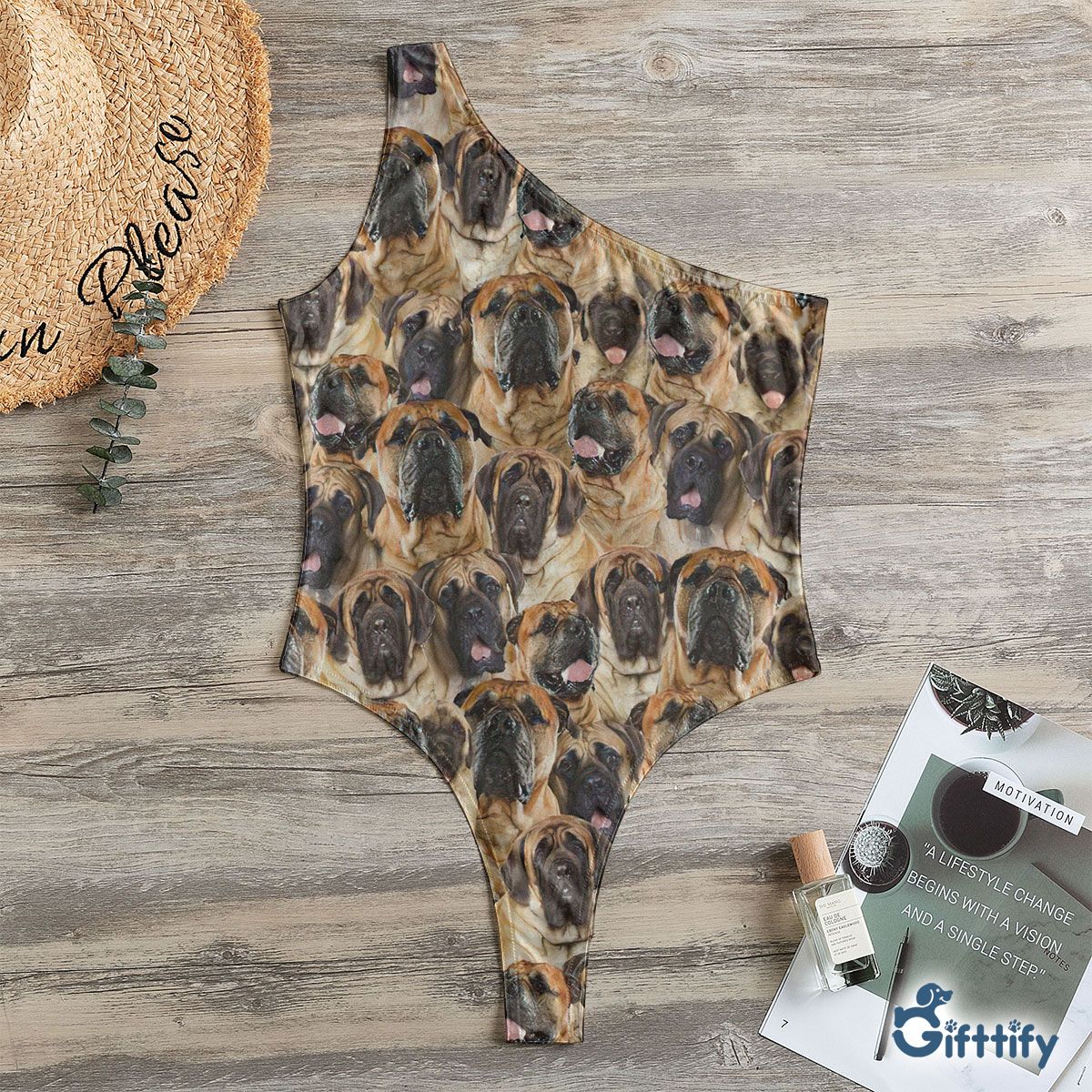 English Mastiff A Punch Of Lovely Dogs One Shoulder Bodysuit