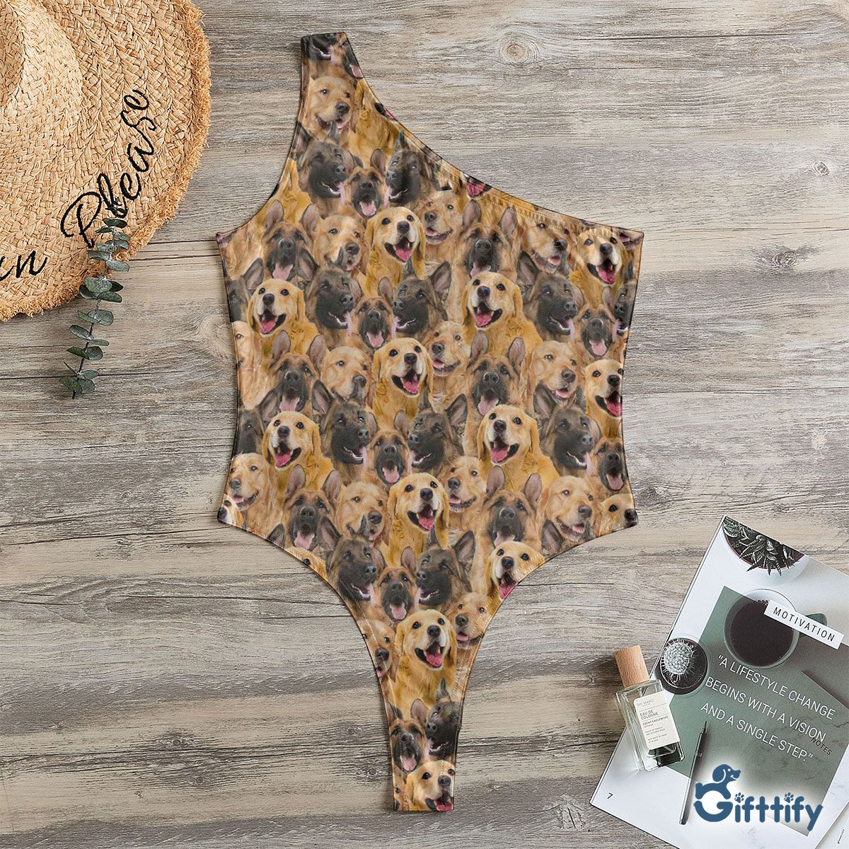 German Shepard   Golden Retriever A Punch Of Lovely Dogs One Shoulder Bodysuit