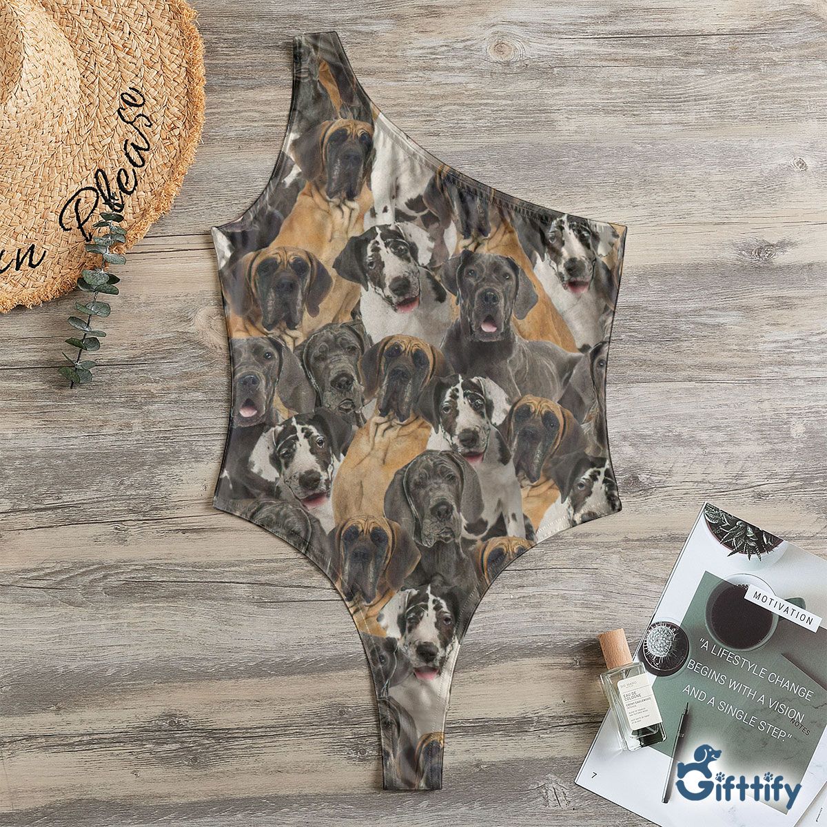 Great Dane A Punch Of Lovely Dogs One Shoulder Bodysuit