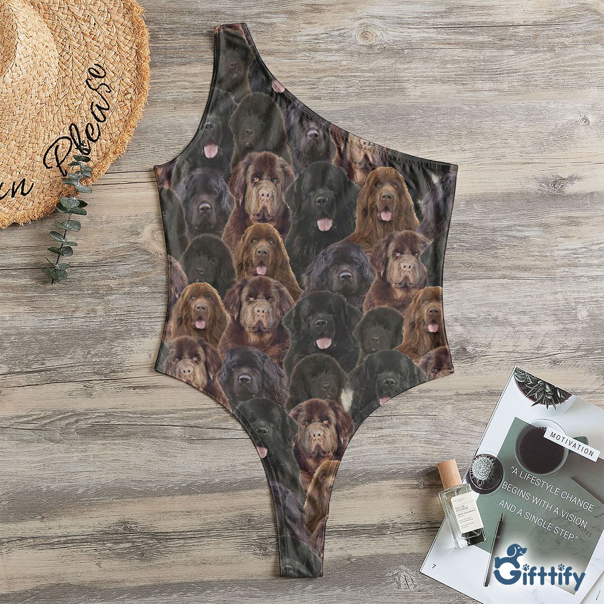 Newfoundland A Punch Of Lovely Dogs One Shoulder Bodysuit