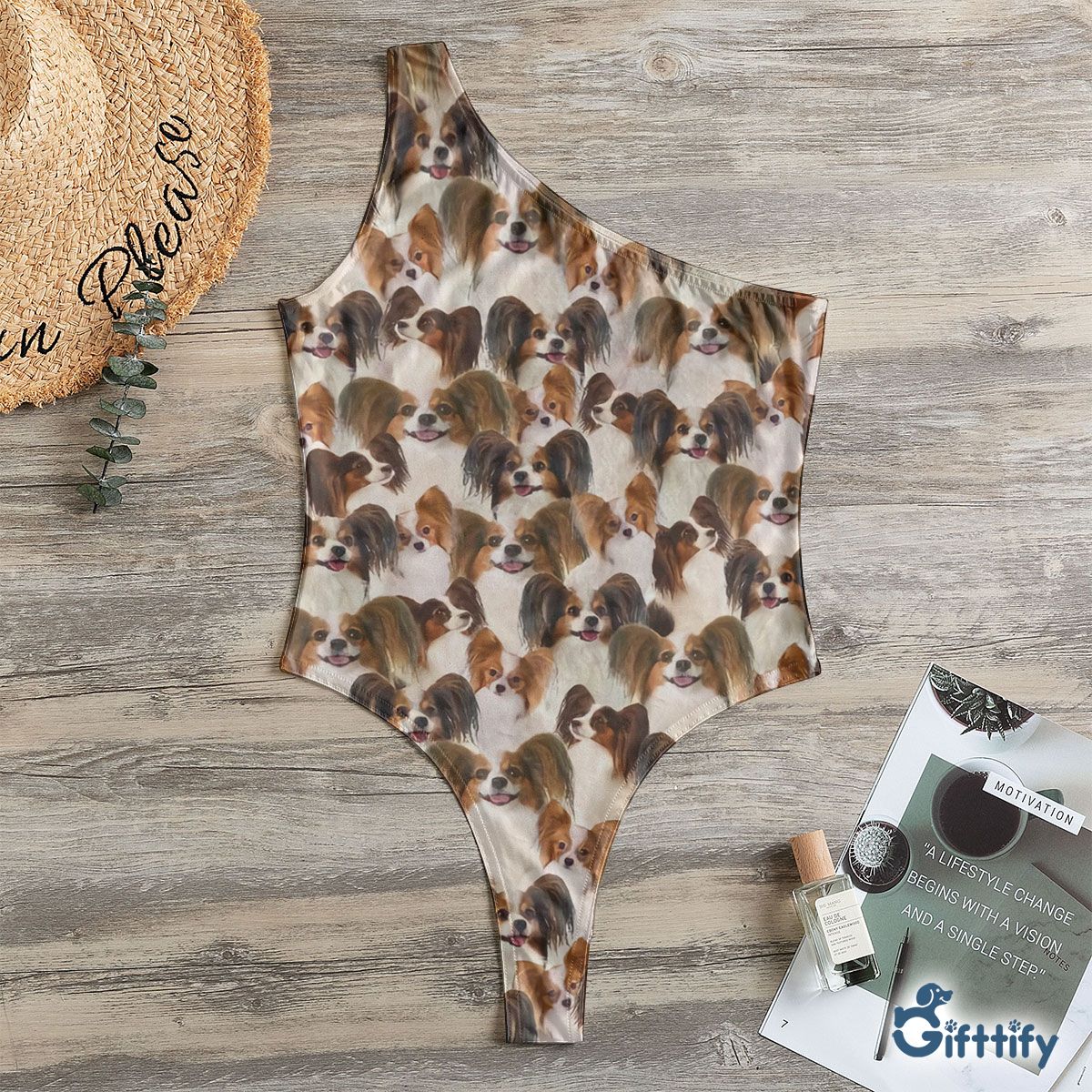 Papillon A Punch Of Lovely Dogs One Shoulder Bodysuit