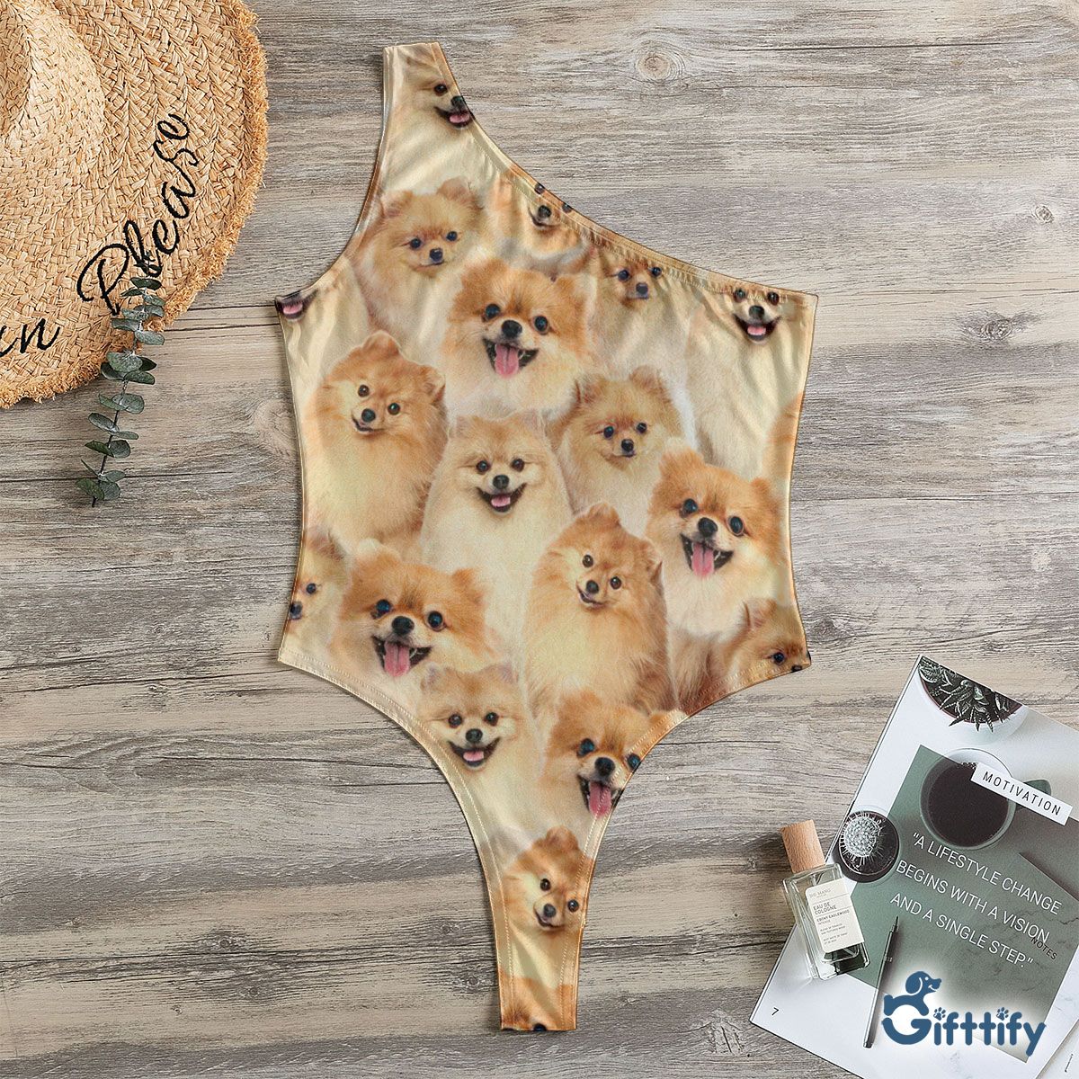 Pomeranian A Punch Of Lovely Dogs One Shoulder Bodysuit