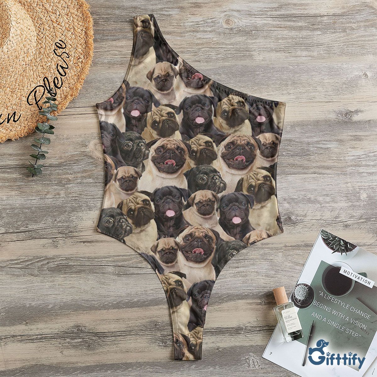 Pug A Punch Of Lovely Dogs One Shoulder Bodysuit