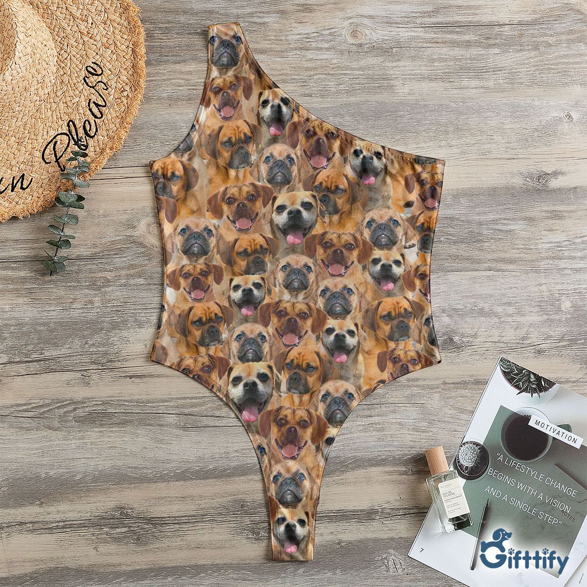 Puggle A Punch Of Lovely Dogs One Shoulder Bodysuit