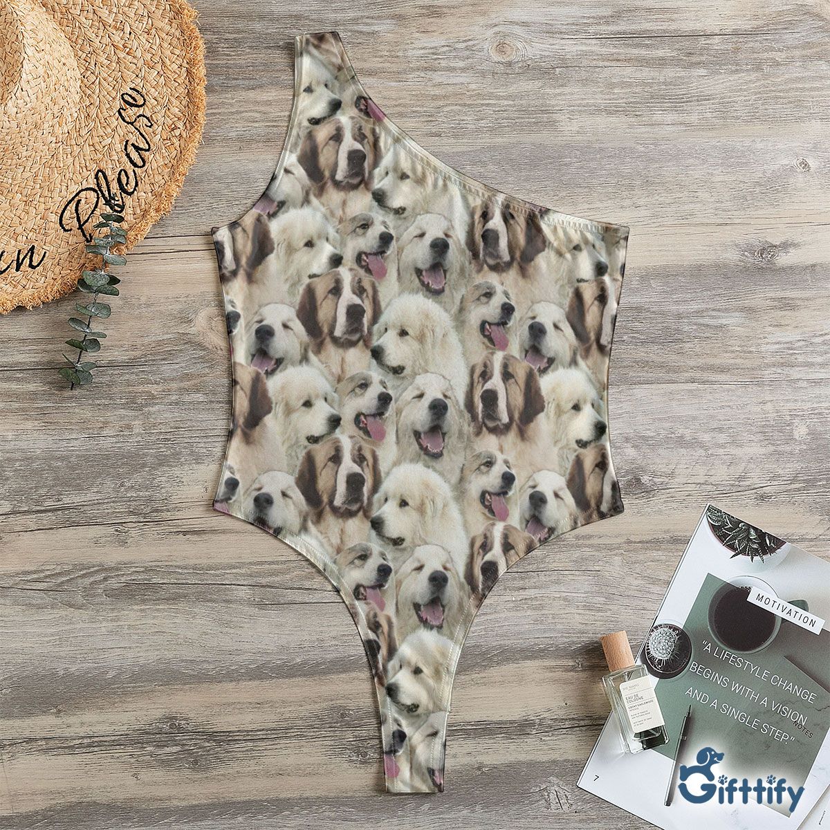 Pyrenean Mastiff A Punch Of Lovely Dogs One Shoulder Bodysuit