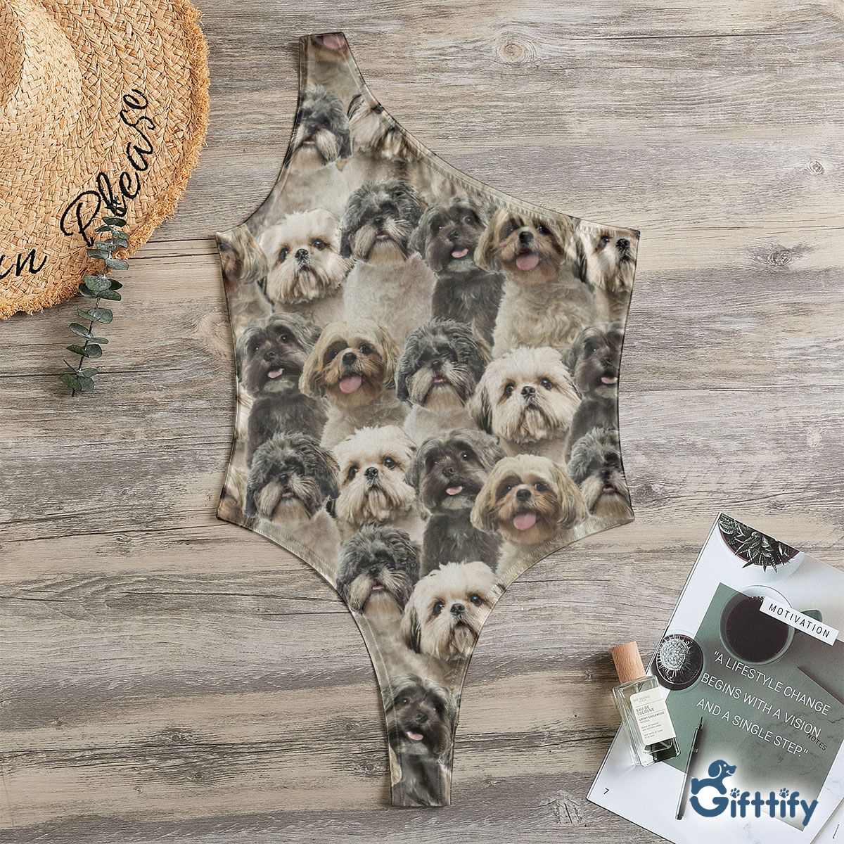 Shih Tzu A Punch Of Lovely Dogs One Shoulder Bodysuit