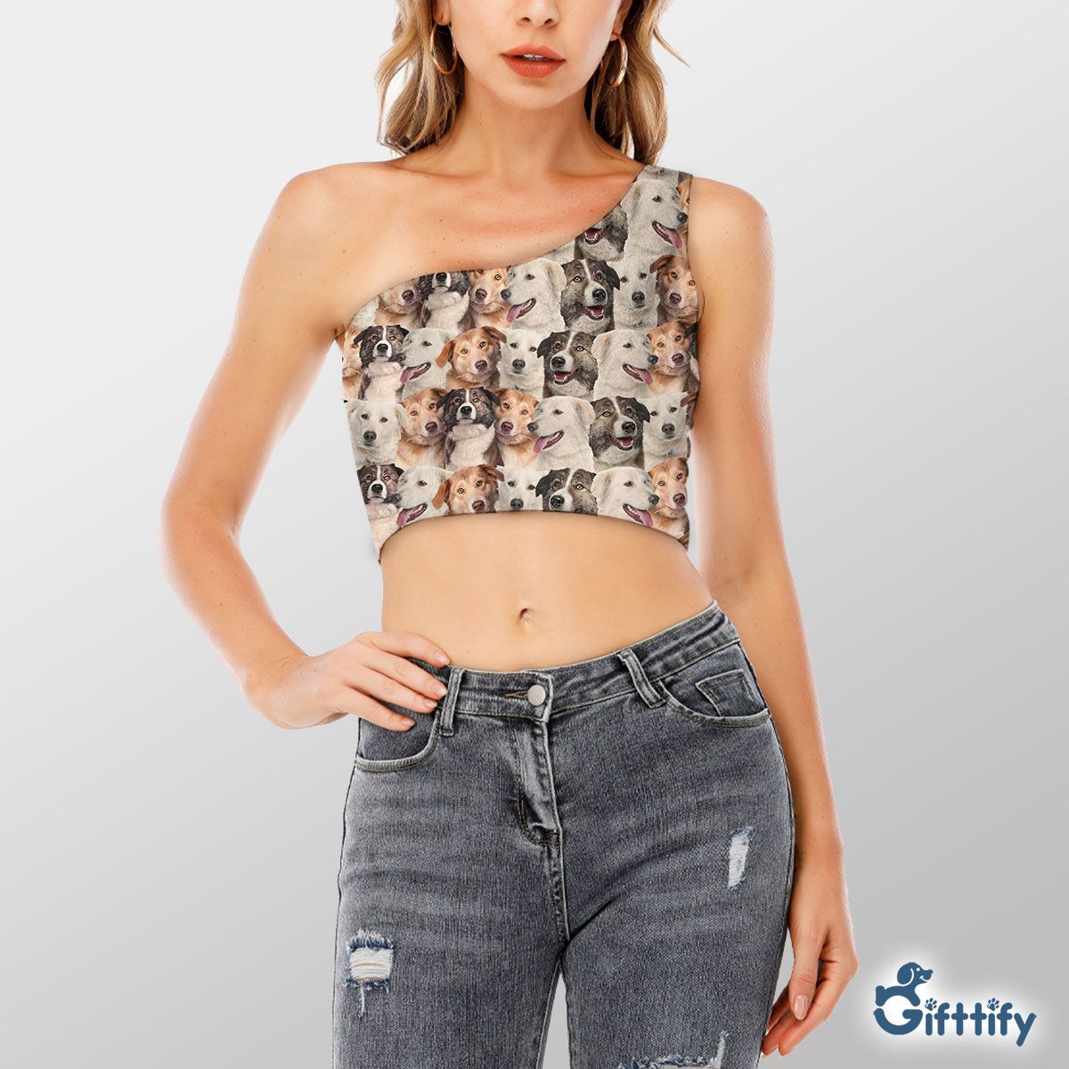 Aidi A Punch Of Lovely Dogs Shoulder Cropped Top