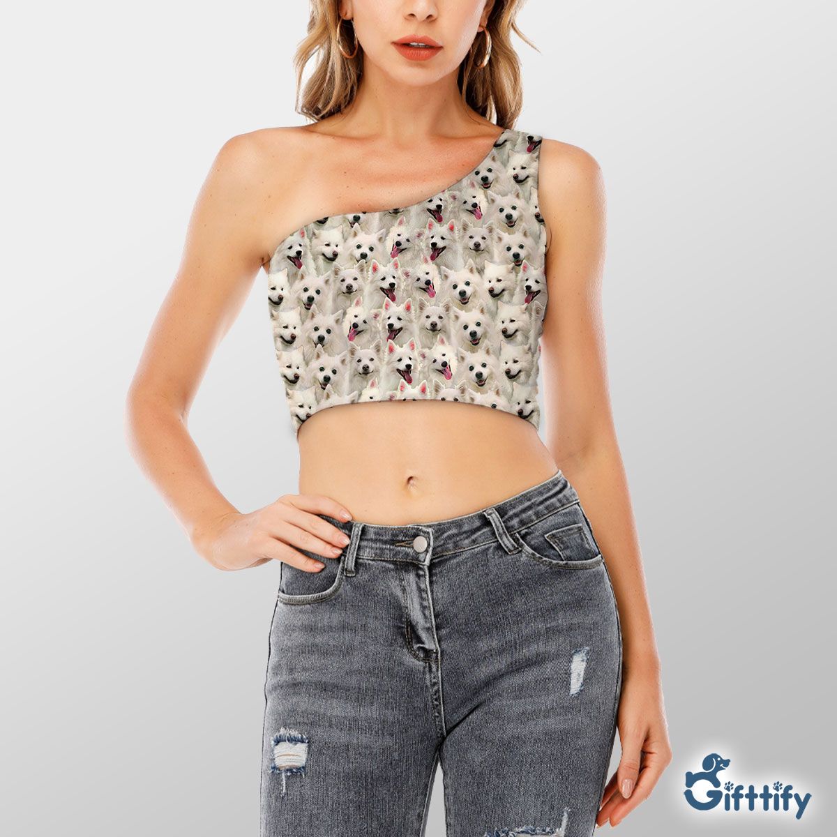 American Eskimo A Punch Of Lovely Dogs Shoulder Cropped Top