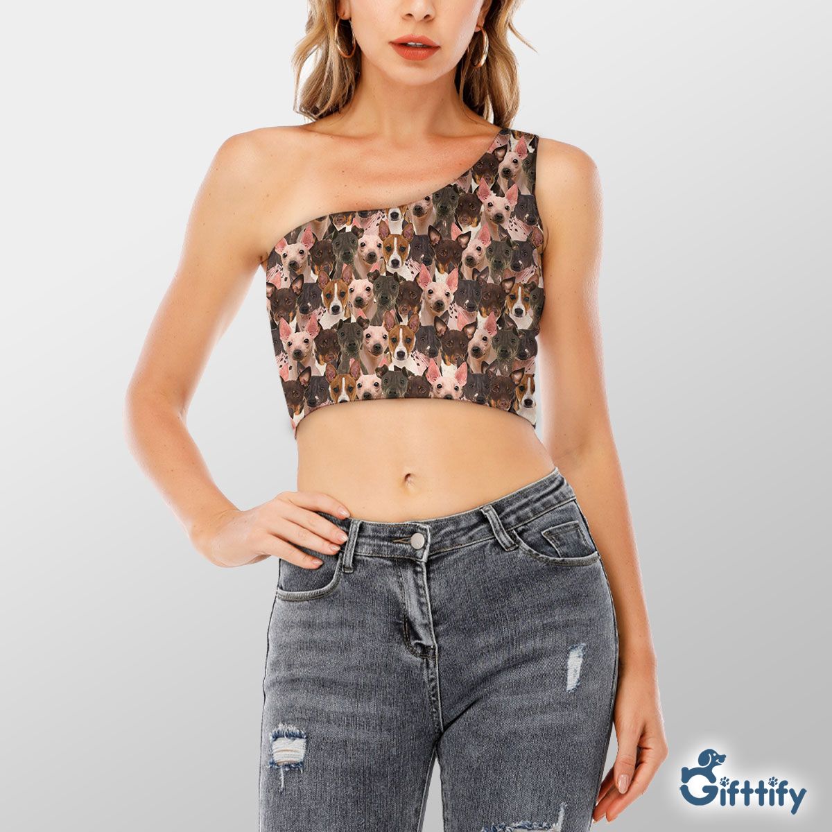 Blank Amer A Punch Of Lovely Dogs Shoulder Cropped Top