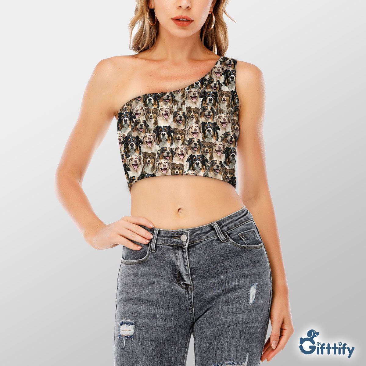 Blank Aust A Punch Of Lovely Dogs Shoulder Cropped Top