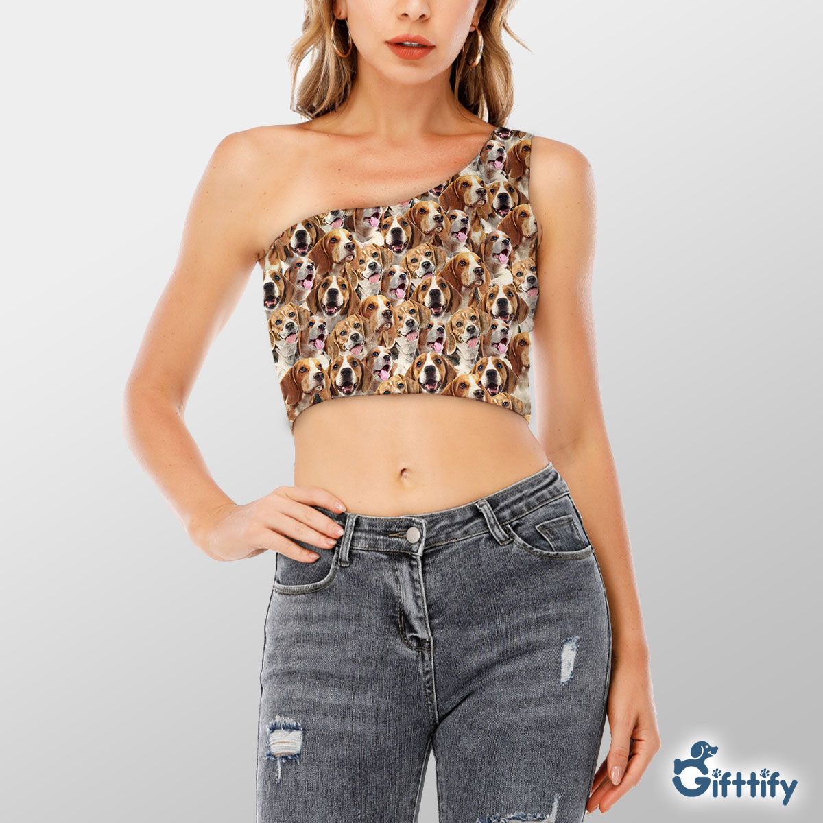 Blank Beag A Punch Of Lovely Dogs Shoulder Cropped Top