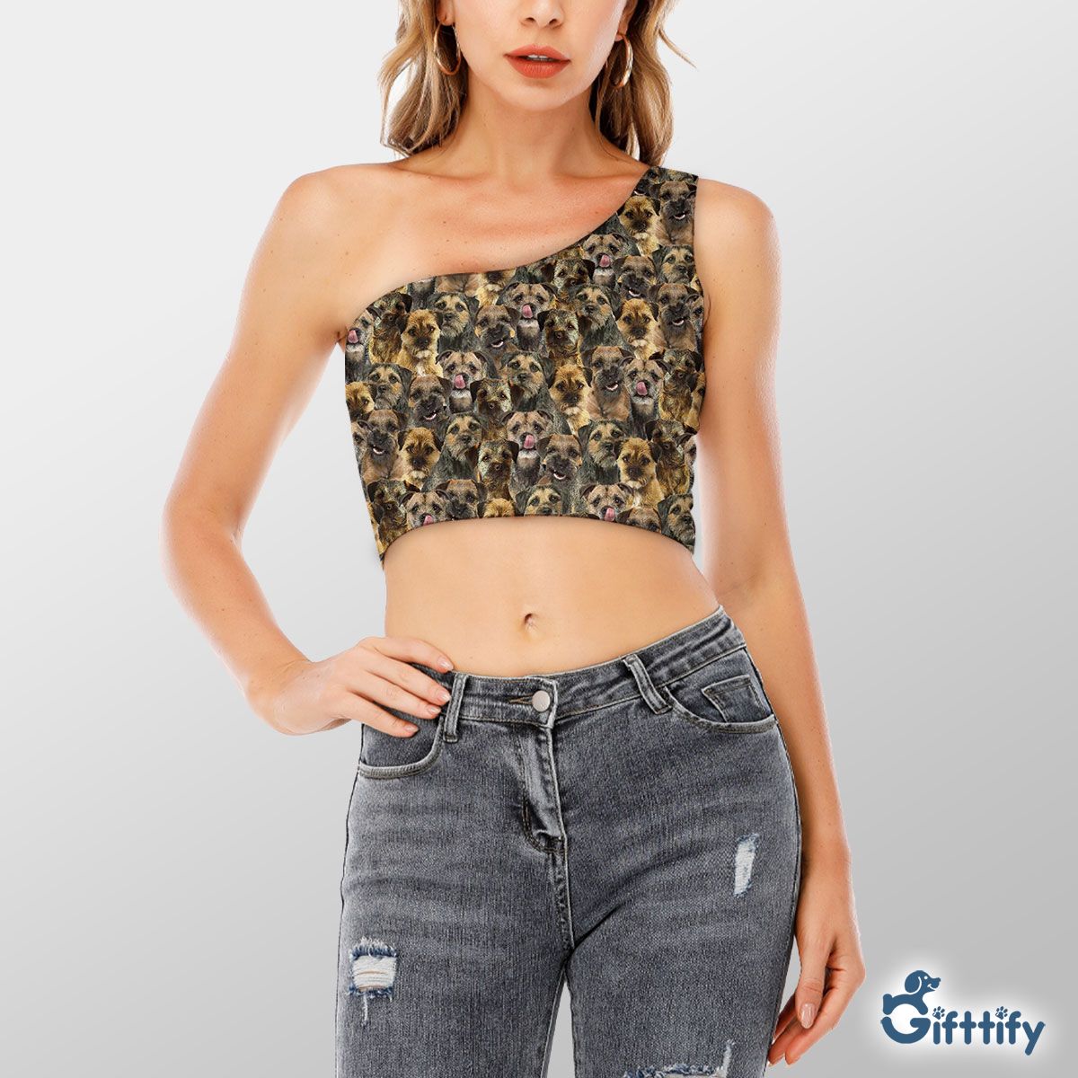 Blank Bord A Punch Of Lovely Dogs Shoulder Cropped Top