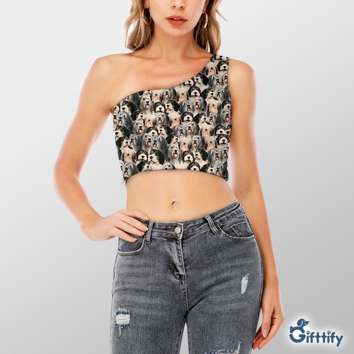 Blank Poli A Punch Of Lovely Dogs Shoulder Cropped Top