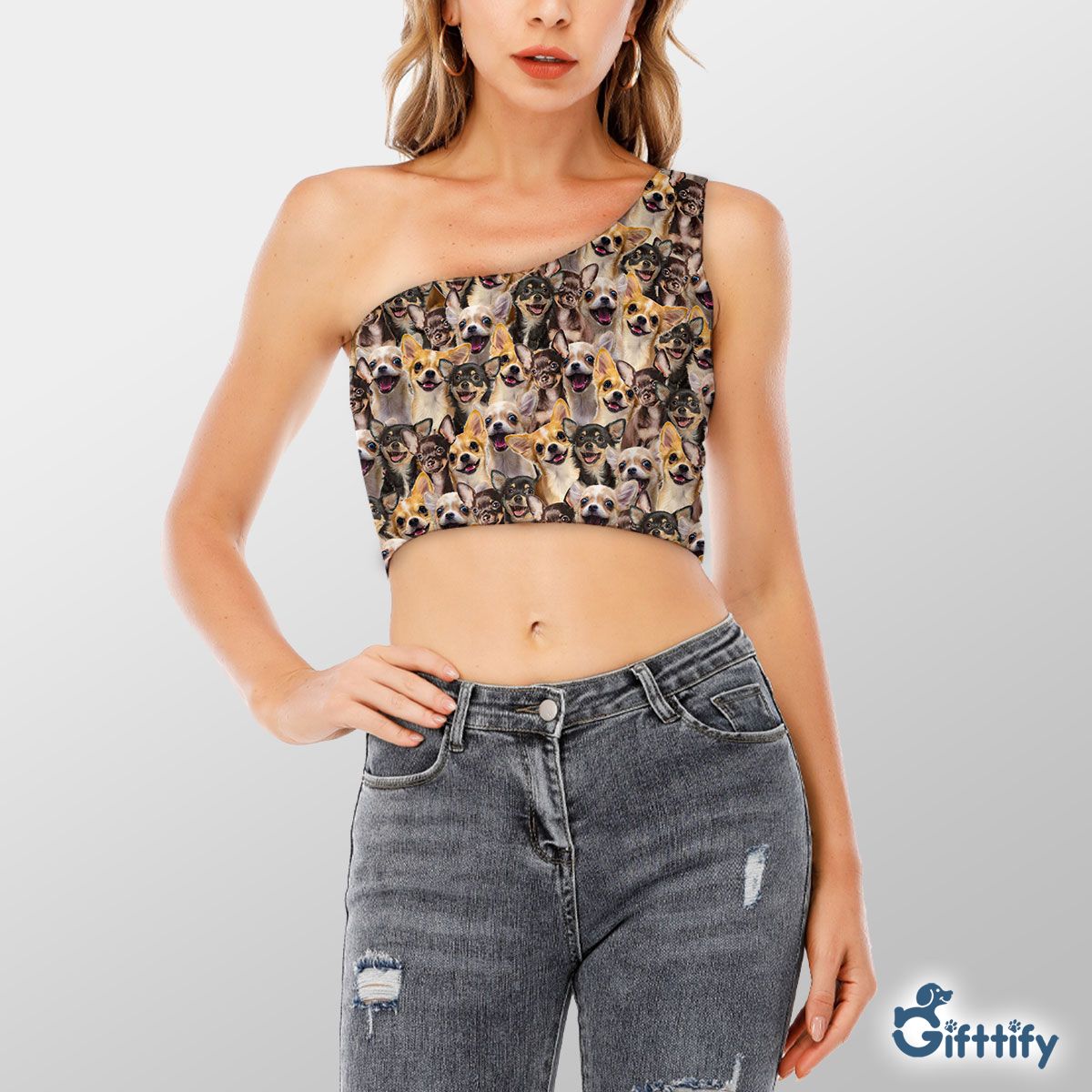 Chihuahua A Punch Of Lovely Dogs Shoulder Cropped Top