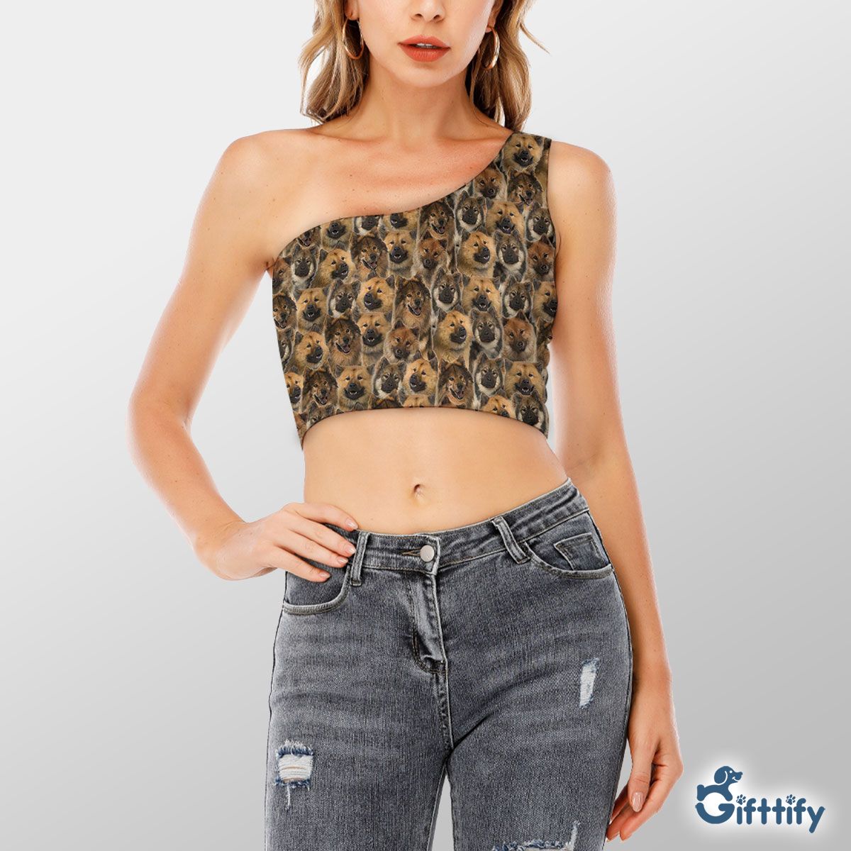 Eurazier A Punch Of Lovely Dogs Shoulder Cropped Top