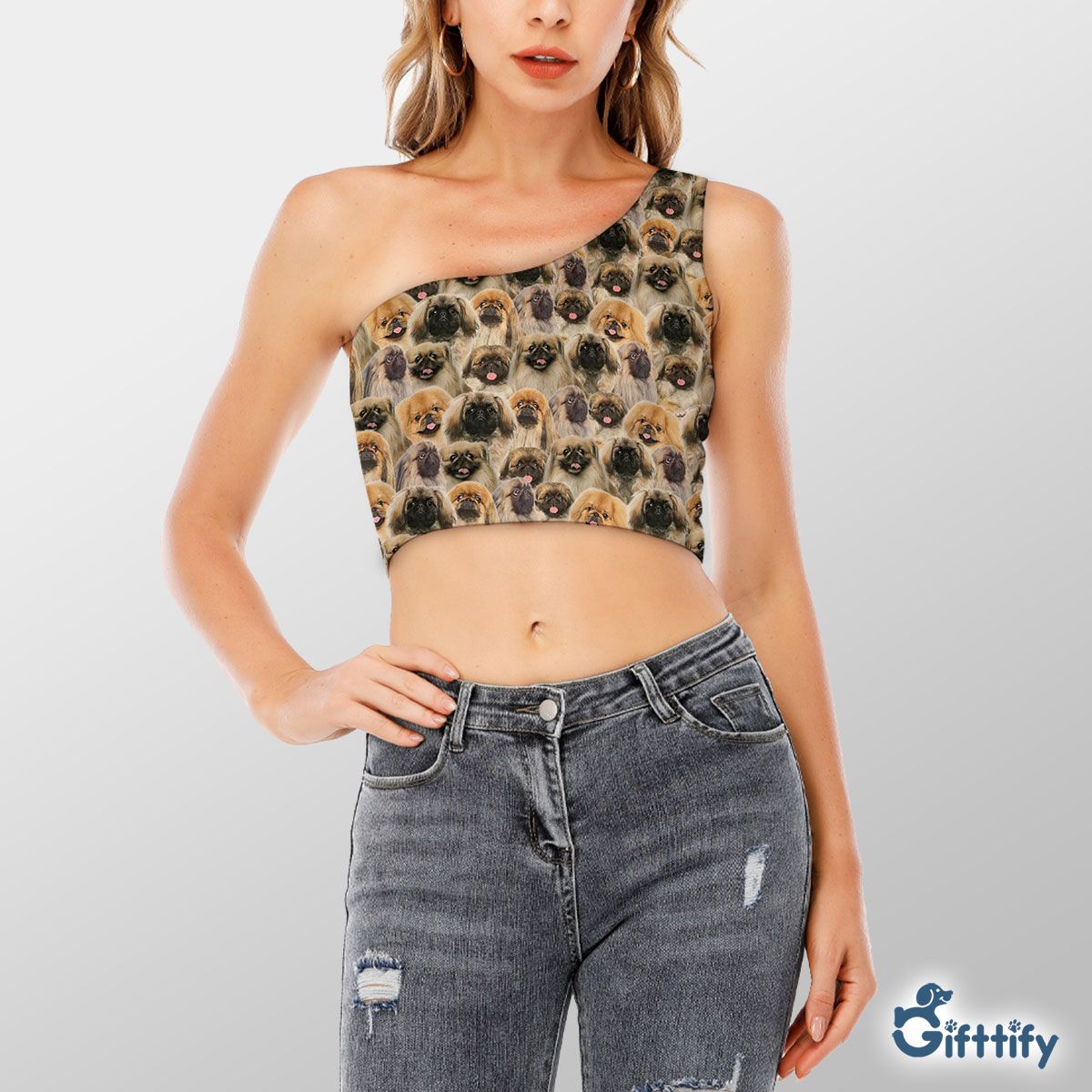 Pekingese A Punch Of Lovely Dogs Shoulder Cropped Top