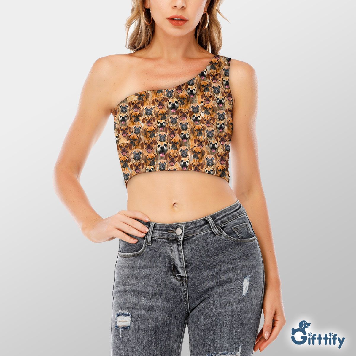 Puggle A Punch Of Lovely Dogs Shoulder Cropped Top