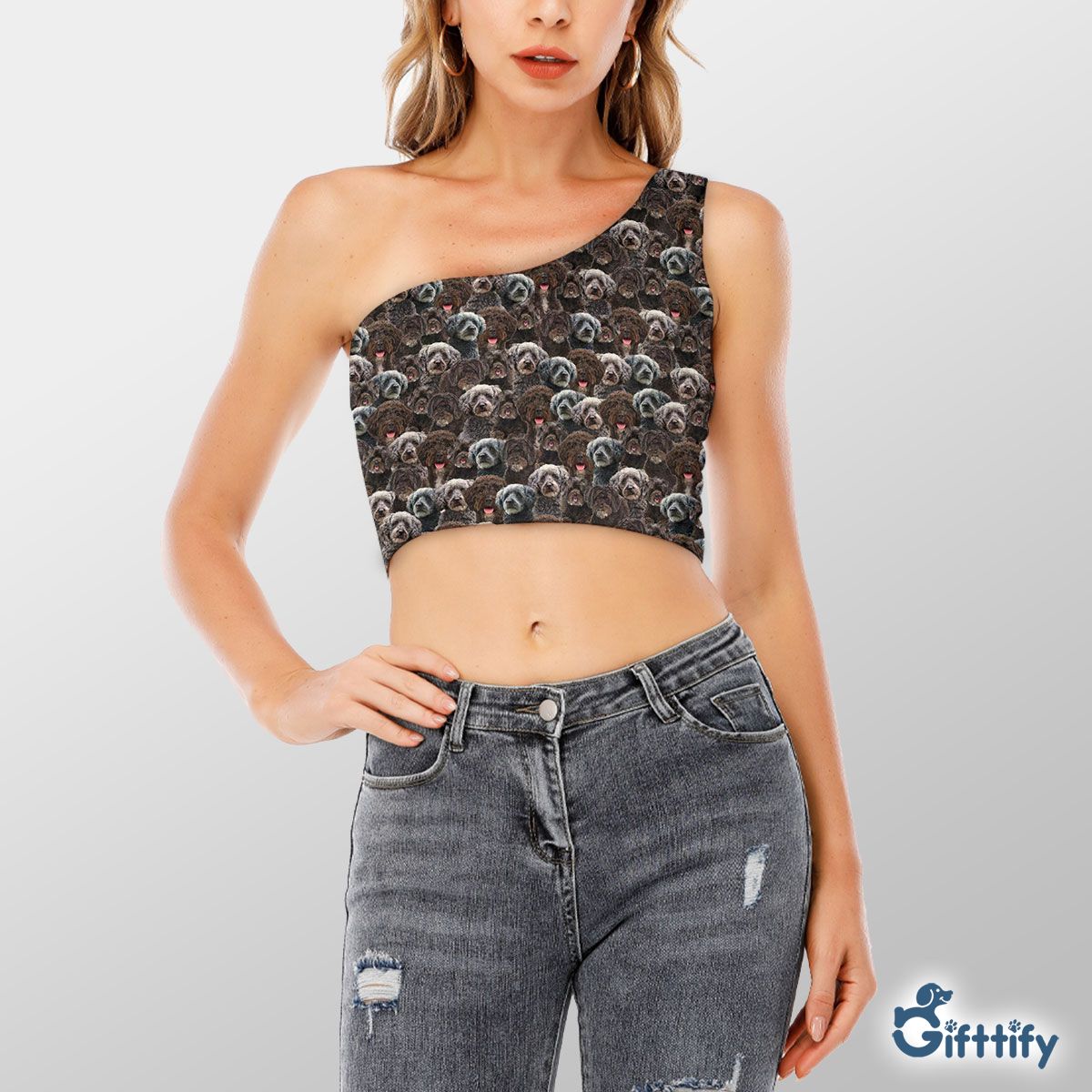 Schnoodle A Punch Of Lovely Dogs Shoulder Cropped Top