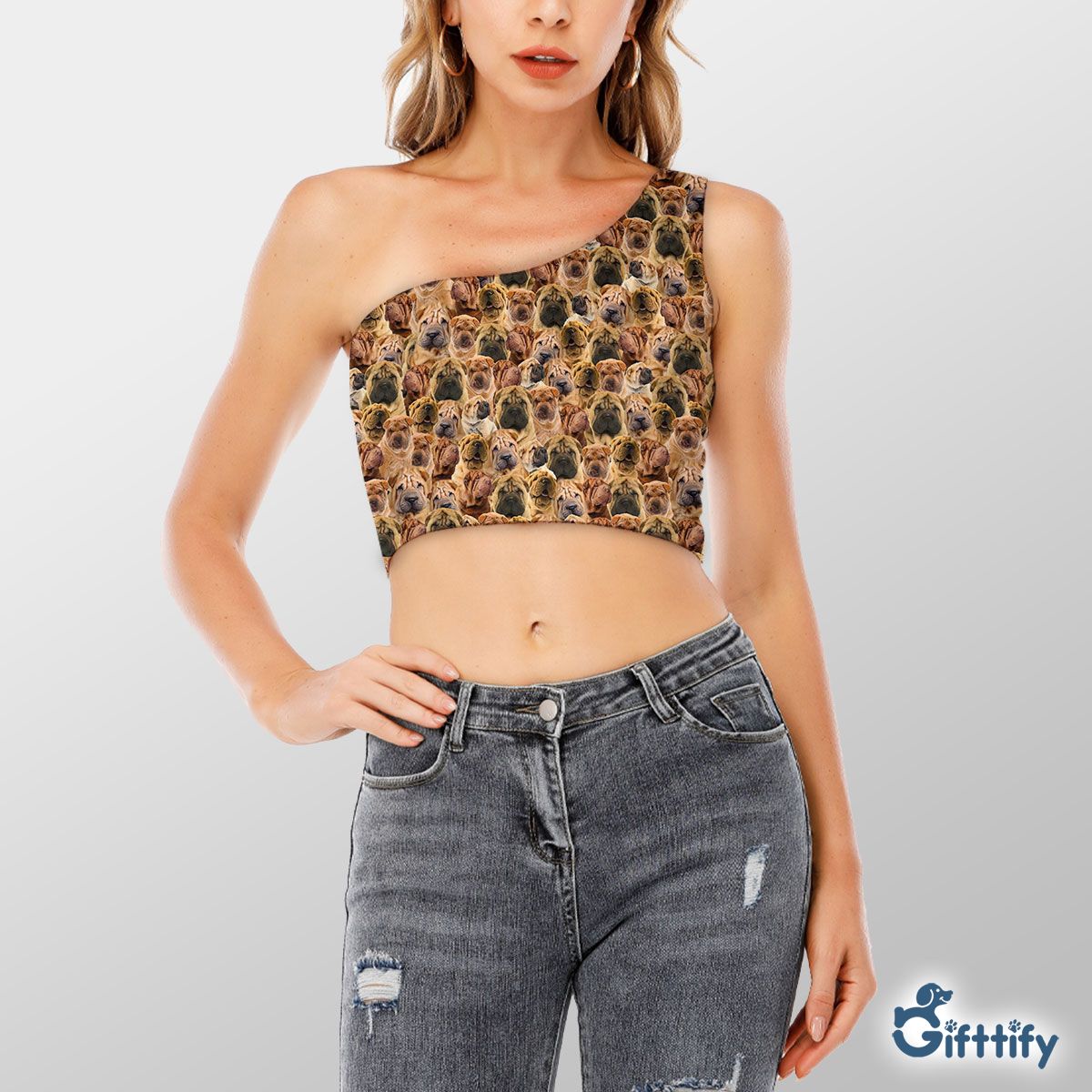 Shar Pei A Punch Of Lovely Dogs Shoulder Cropped Top