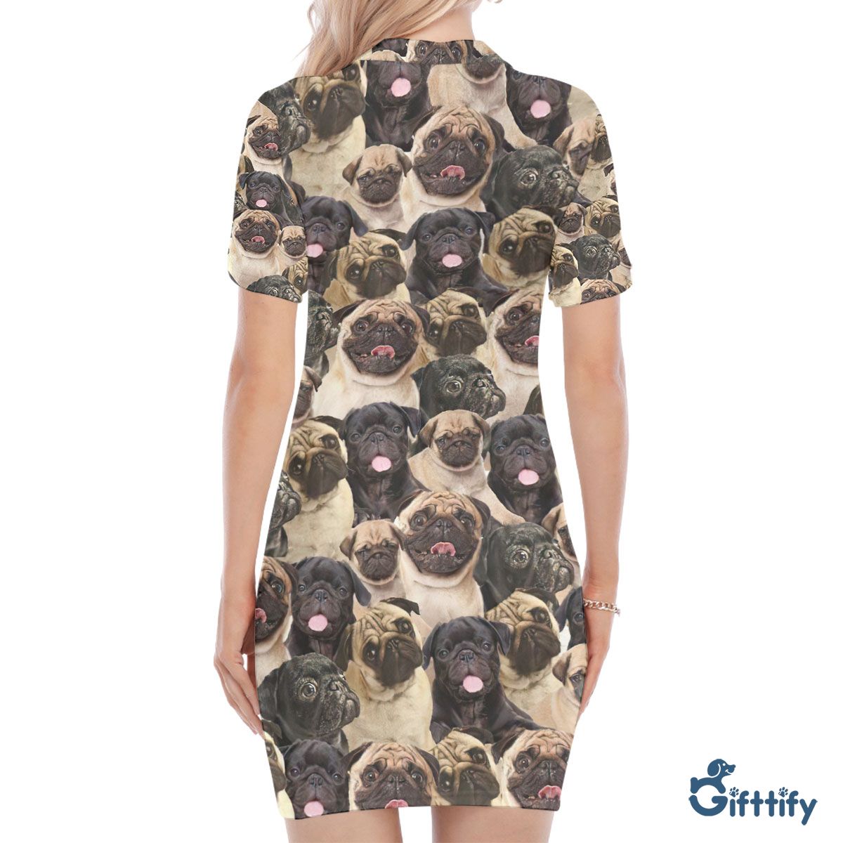 Pug A Punch Of Lovely Dogs Polo Collar Dress