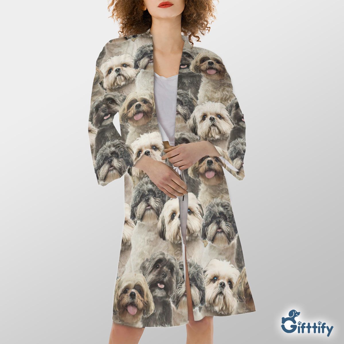 Shih Tzu A Punch Of Lovely Dogs Satin Kimono Robe