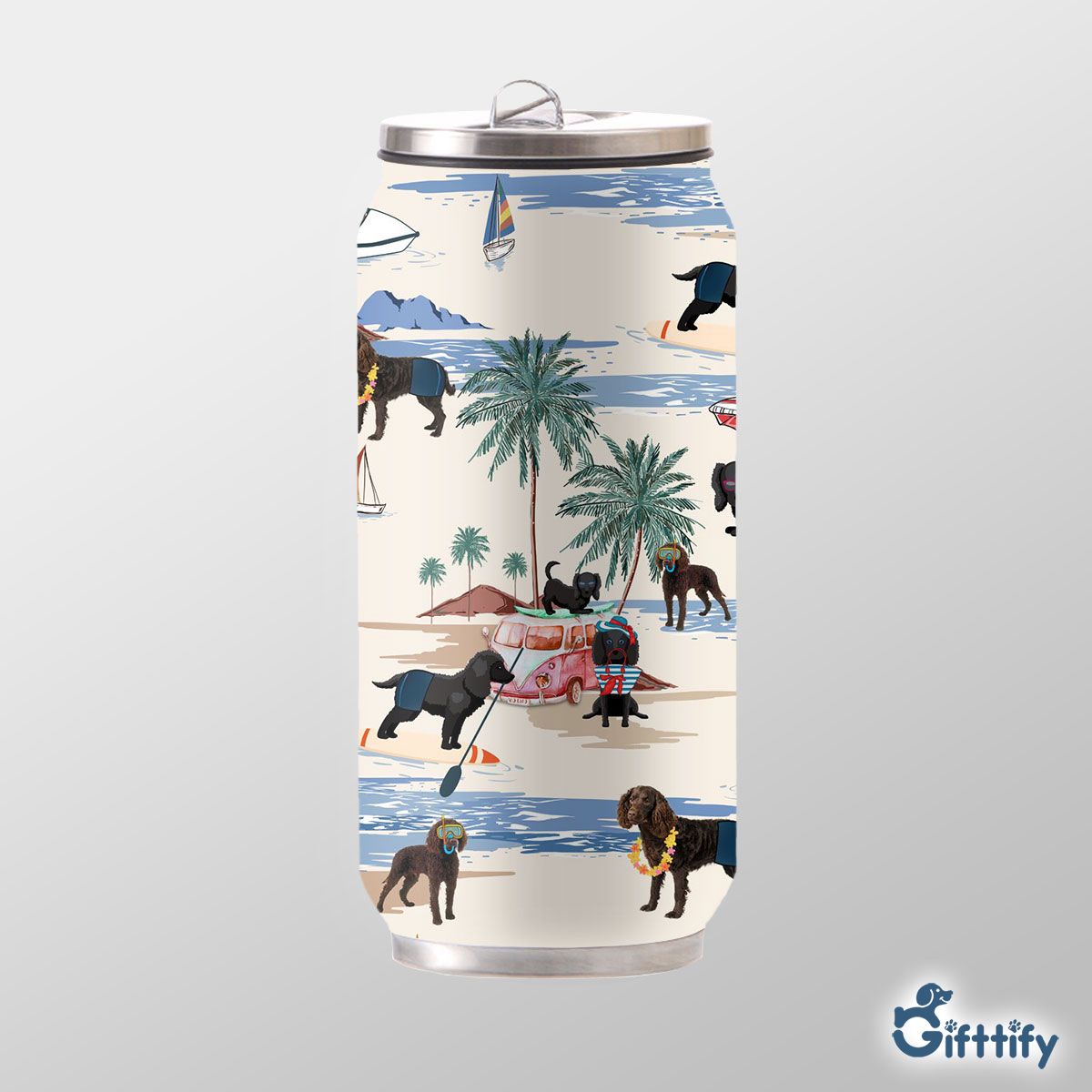 American Water Spaniel Can Thermos Cup - Dog Beach, Boating, Relaxing, Sunbathing, Snorkeling, Summer Beach Vacation Can Thermos Cup