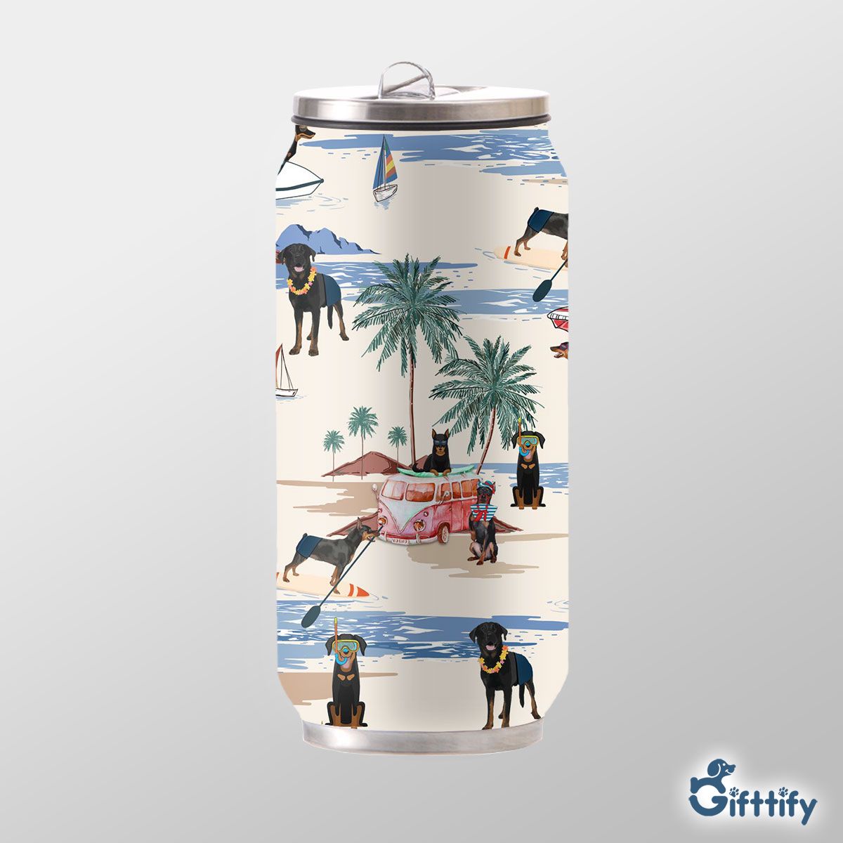 BEAUCERON Can Thermos Cup - Dog Beach, Boating, Relaxing, Sunbathing, Snorkeling, Summer Beach Vacation Can Thermos Cup