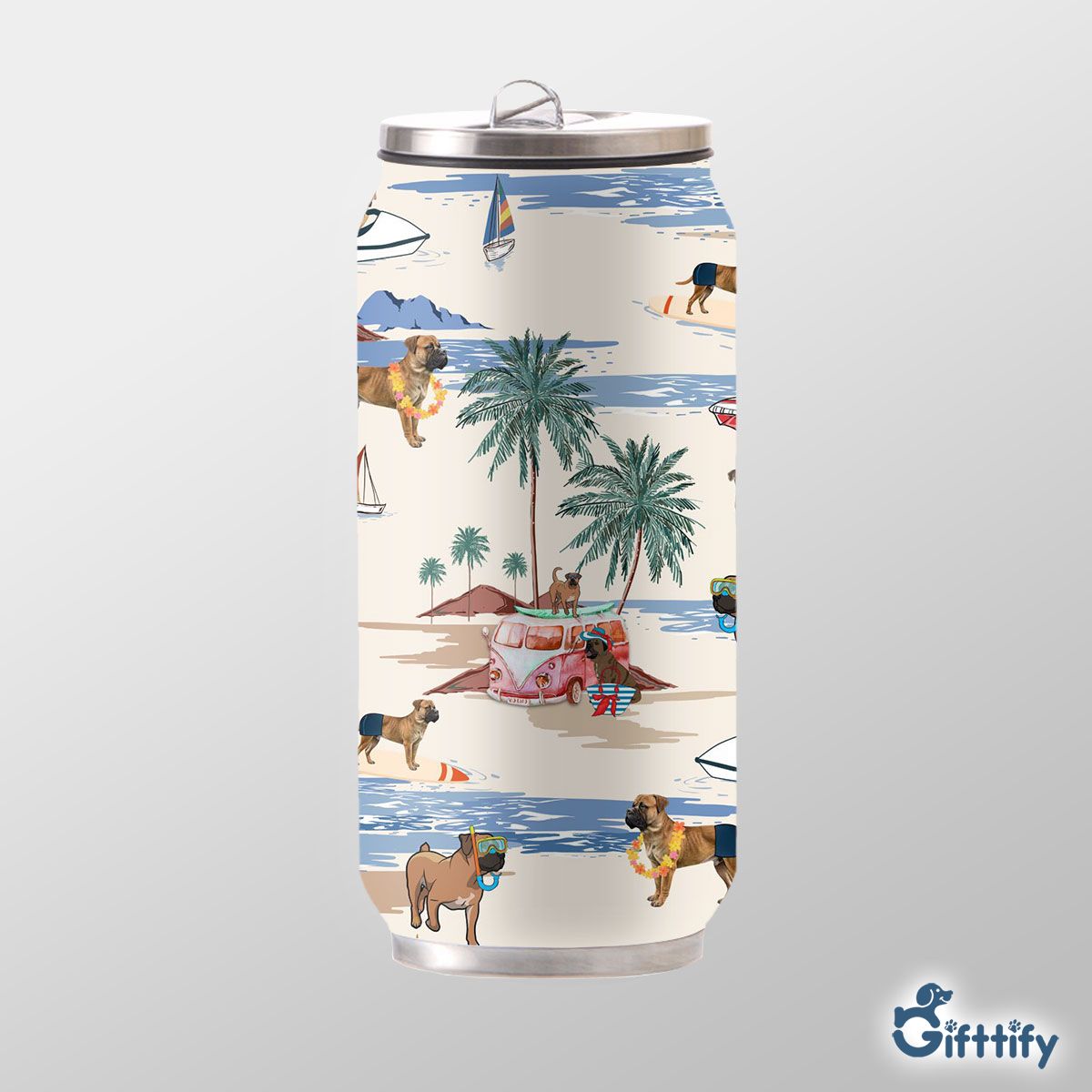 Boerboel Can Thermos Cup - Dog Beach, Boating, Relaxing, Sunbathing, Snorkeling, Summer Beach Vacation Can Thermos Cup