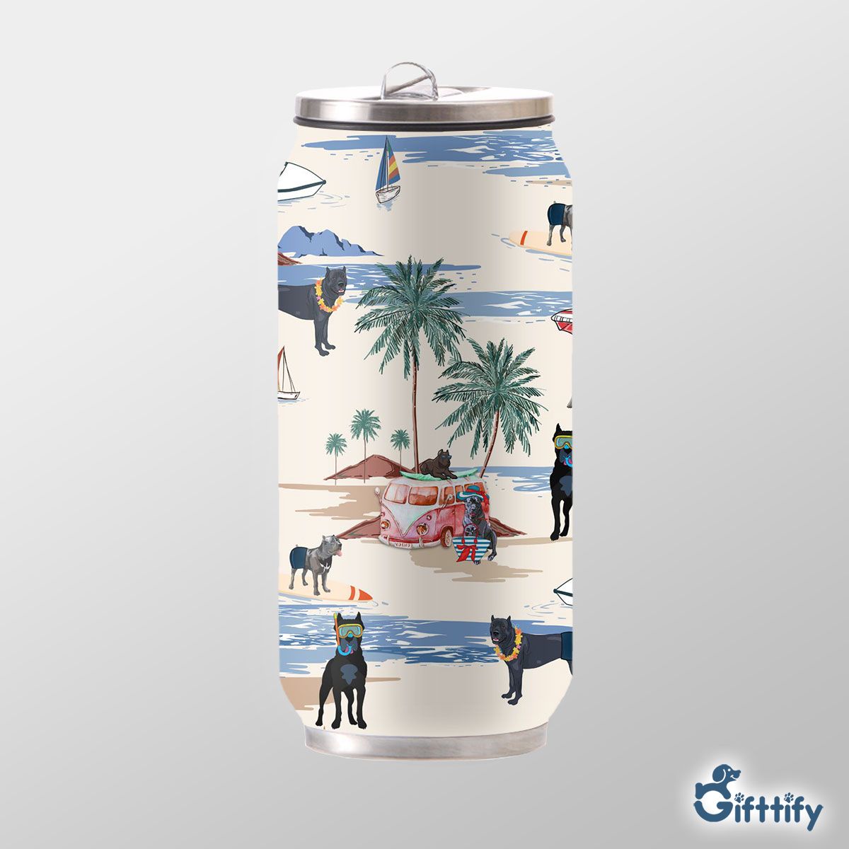 CANE CORSO Can Thermos Cup - Dog Beach, Boating, Relaxing, Sunbathing, Snorkeling, Summer Beach Vacation Can Thermos Cup