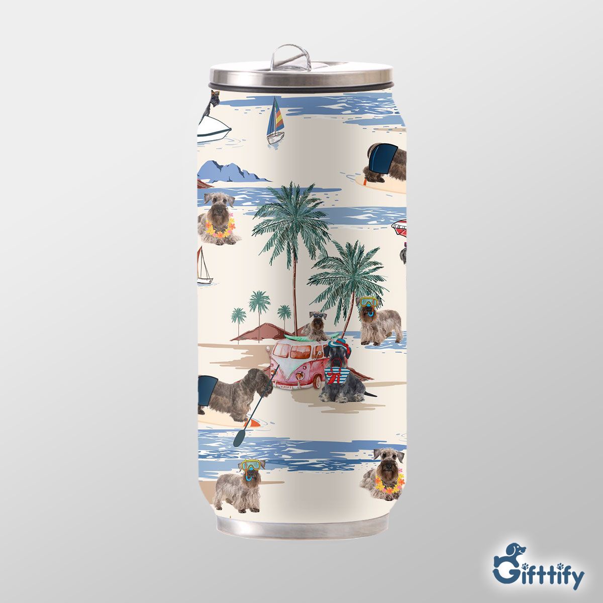 Cesky Terrier Can Thermos Cup - Dog Beach, Boating, Relaxing, Sunbathing, Snorkeling, Summer Beach Vacation Can Thermos Cup