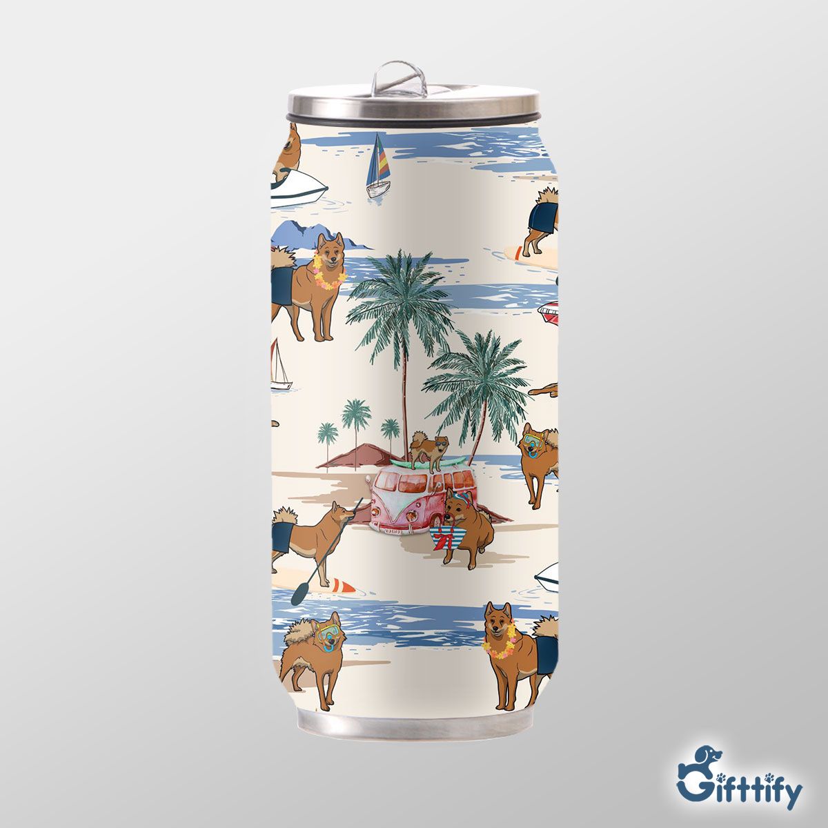 Finnish Spitz Can Thermos Cup - Dog Beach, Boating, Relaxing, Sunbathing, Snorkeling, Summer Beach Vacation Can Thermos Cup