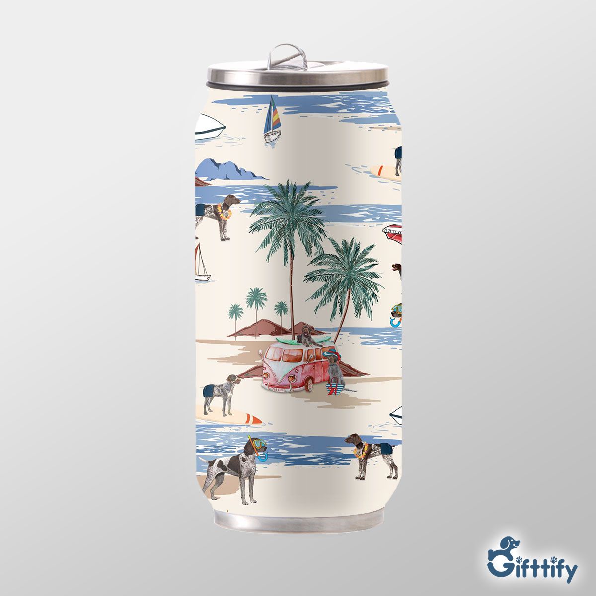 German Wirehaired Pointer Can Thermos Cup - Dog Beach, Boating, Relaxing, Sunbathing, Snorkeling, Summer Beach Vacation Can Thermos Cup