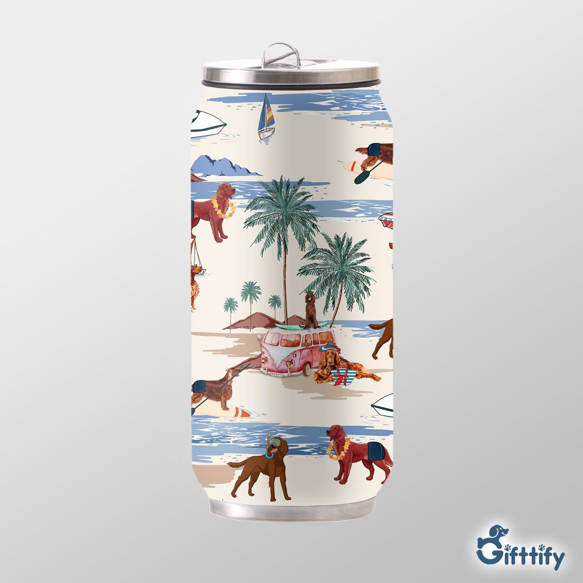 Irish Setter Can Thermos Cup - Dog Beach, Boating, Relaxing, Sunbathing, Snorkeling, Summer Beach Vacation Can Thermos Cup