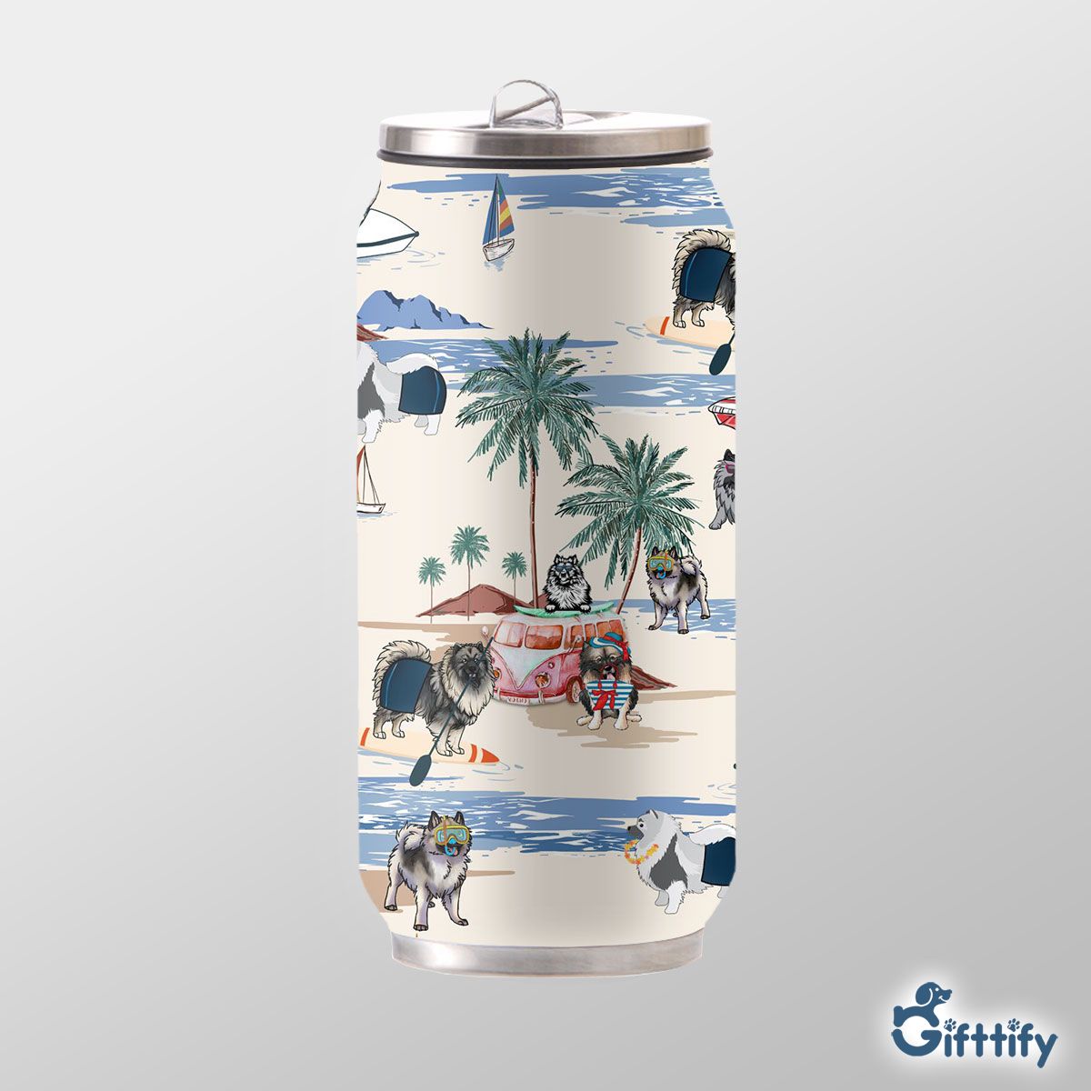 Keeshond Can Thermos Cup - Dog Beach, Boating, Relaxing, Sunbathing, Snorkeling, Summer Beach Vacation Can Thermos Cup