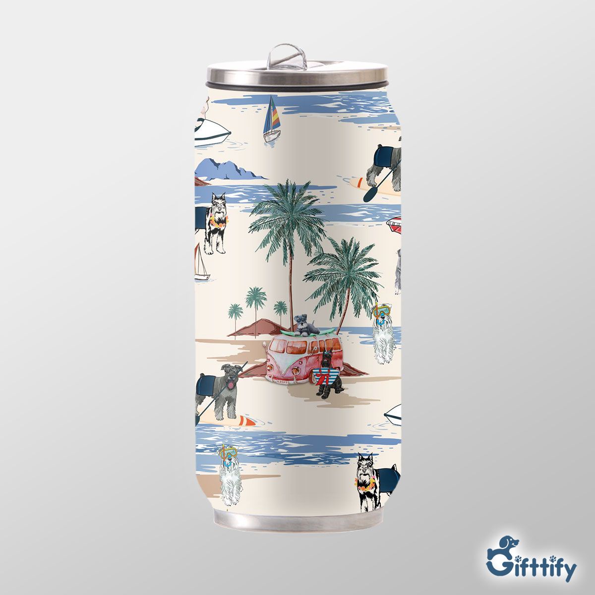 Miniature Schnauzer Can Thermos Cup - Dog Beach, Boating, Relaxing, Sunbathing, Snorkeling, Summer Beach Vacation Can Thermos Cup