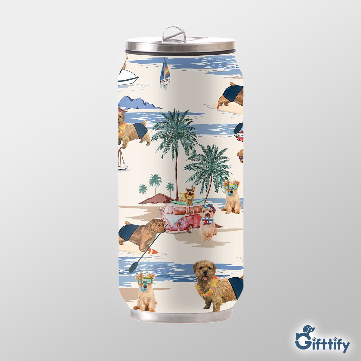 Norfolk Terrier Can Thermos Cup - Dog Beach, Boating, Relaxing, Sunbathing, Snorkeling, Summer Beach Vacation Can Thermos Cup