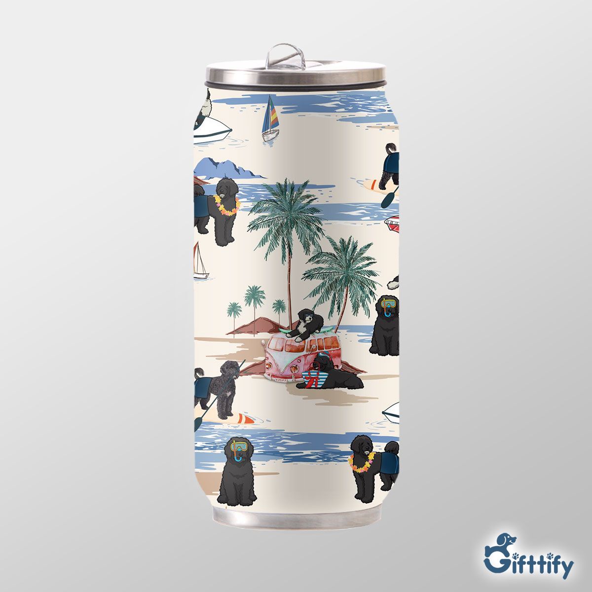 Portuguese Water Dog Can Thermos Cup - Dog Beach, Boating, Relaxing, Sunbathing, Snorkeling, Summer Beach Vacation Can Thermos Cup