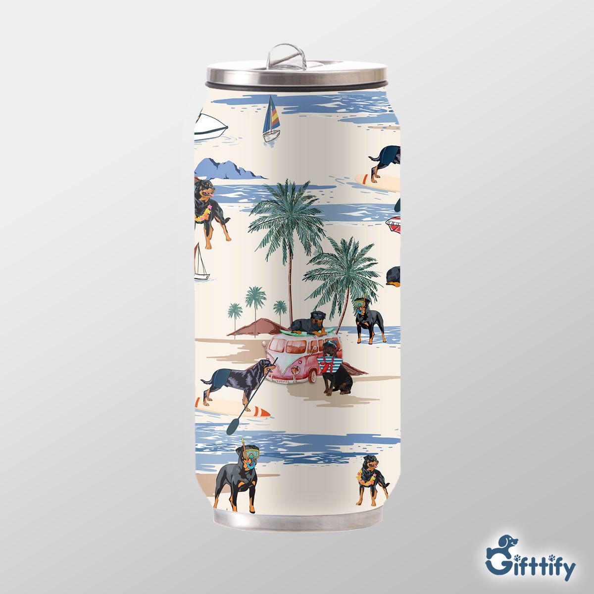 ROTTWEILER Can Thermos Cup - Dog Beach, Boating, Relaxing, Sunbathing, Snorkeling, Summer Beach Vacation Can Thermos Cup