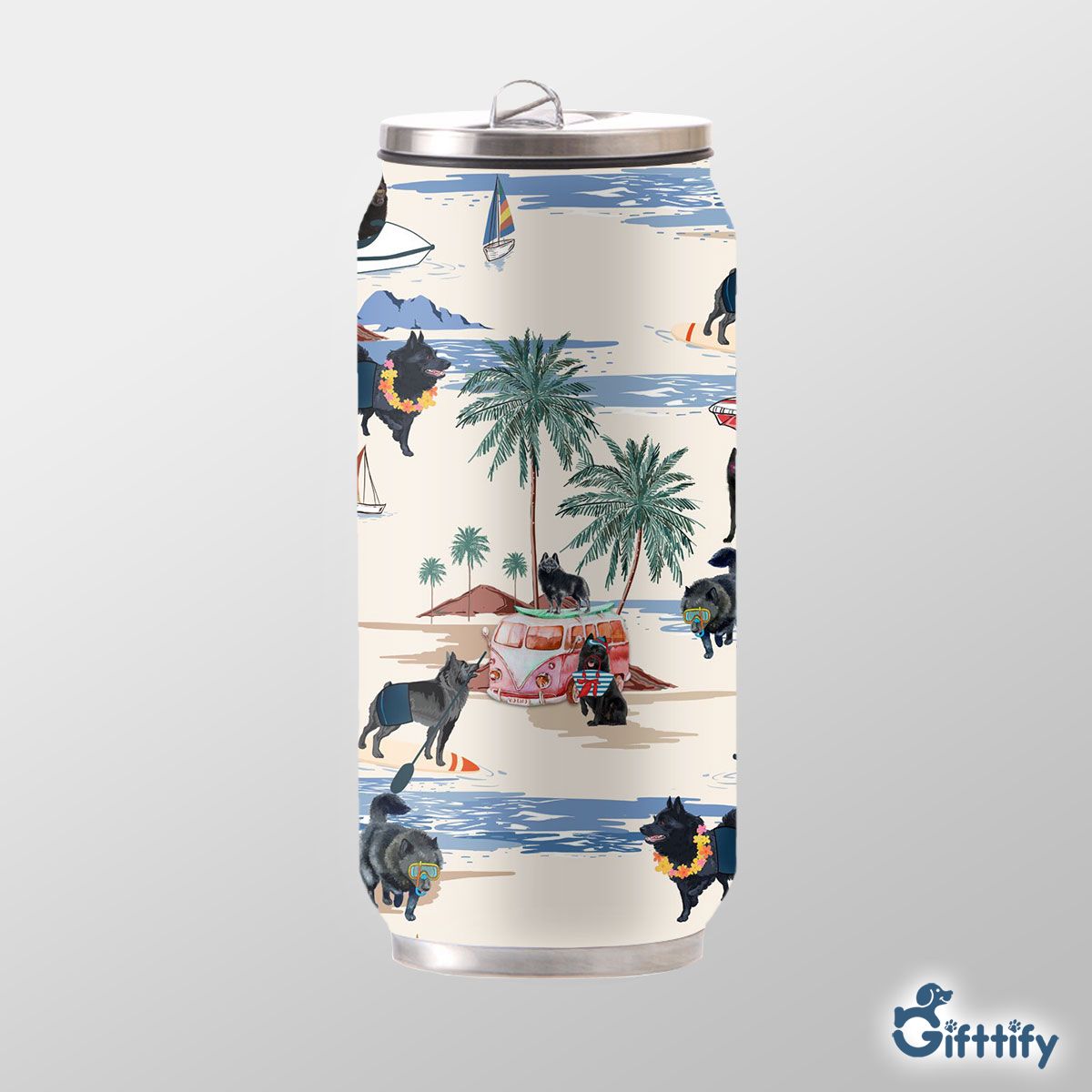 Schipperke Can Thermos Cup - Dog Beach, Boating, Relaxing, Sunbathing, Snorkeling, Summer Beach Vacation Can Thermos Cup