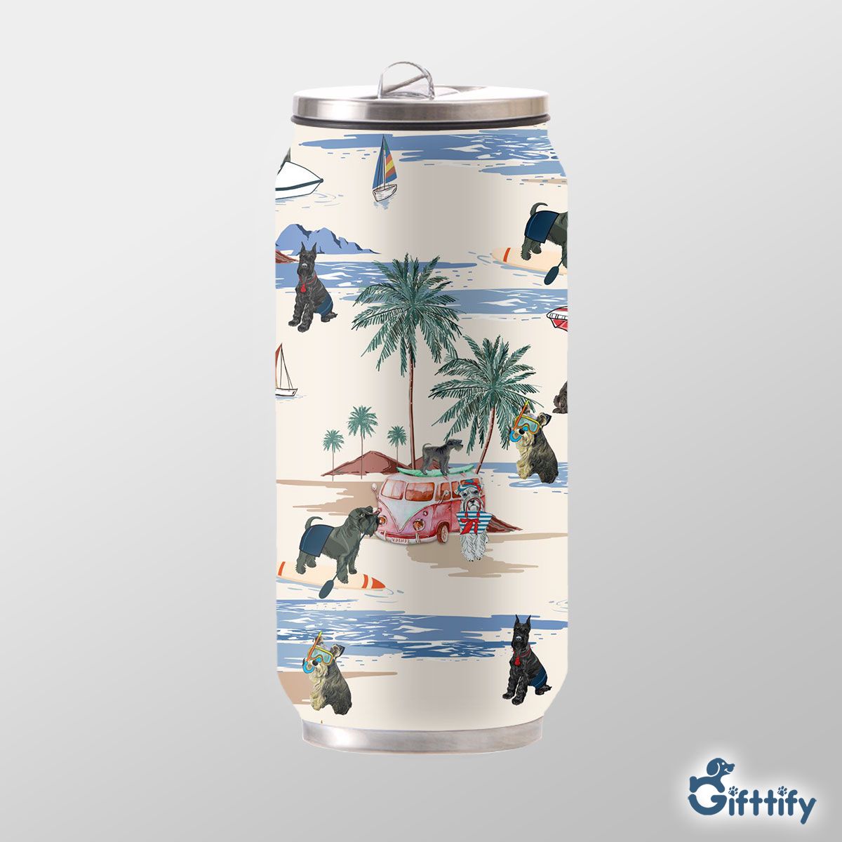 Standard Schnauzer Can Thermos Cup - Dog Beach, Boating, Relaxing, Sunbathing, Snorkeling, Summer Beach Vacation Can Thermos Cup